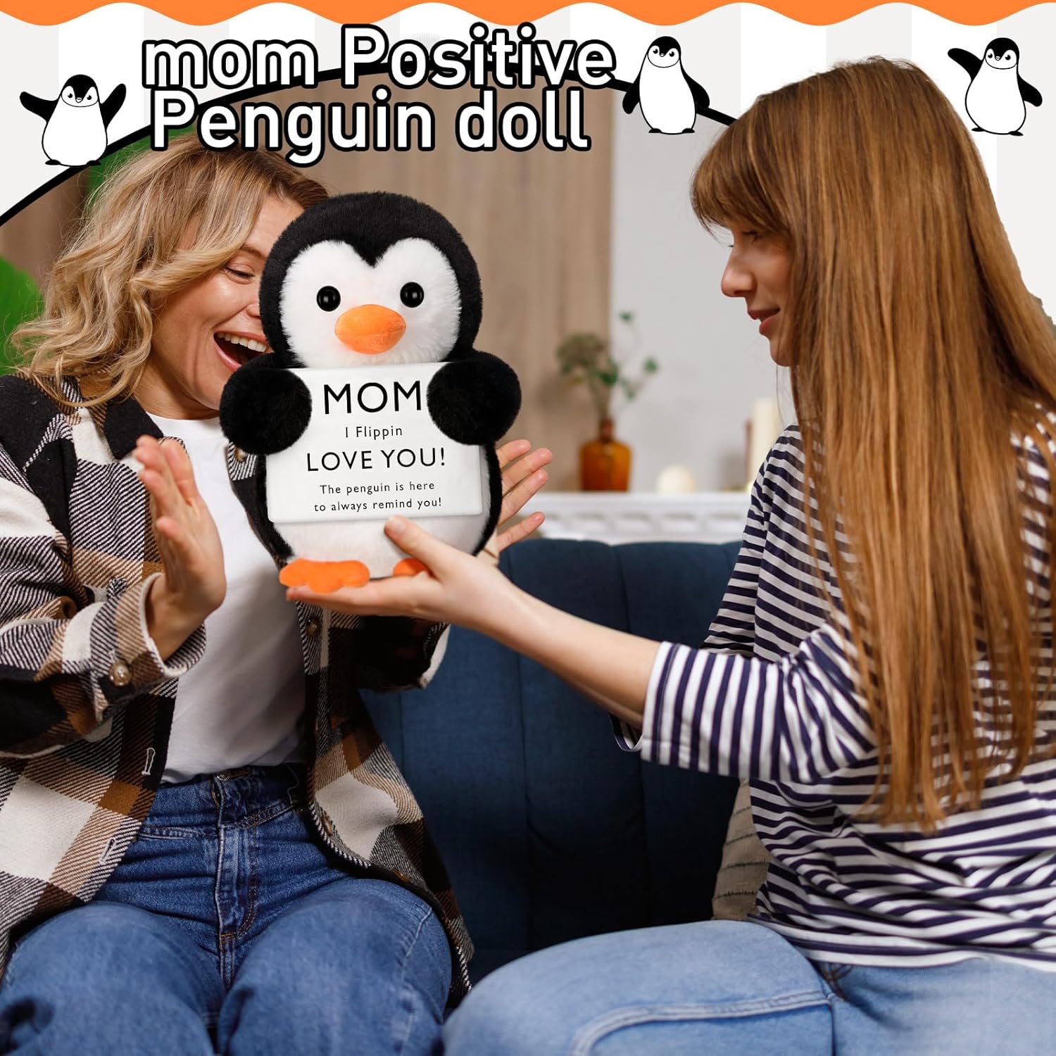 9.8'' Mother's Day Penguin Plush for Mom Penguin Stuffed Animal Gift Soft Plush Toy for Mother's Day Birthday Mama Stepmother Mother in Law, Funny Love Mom Present