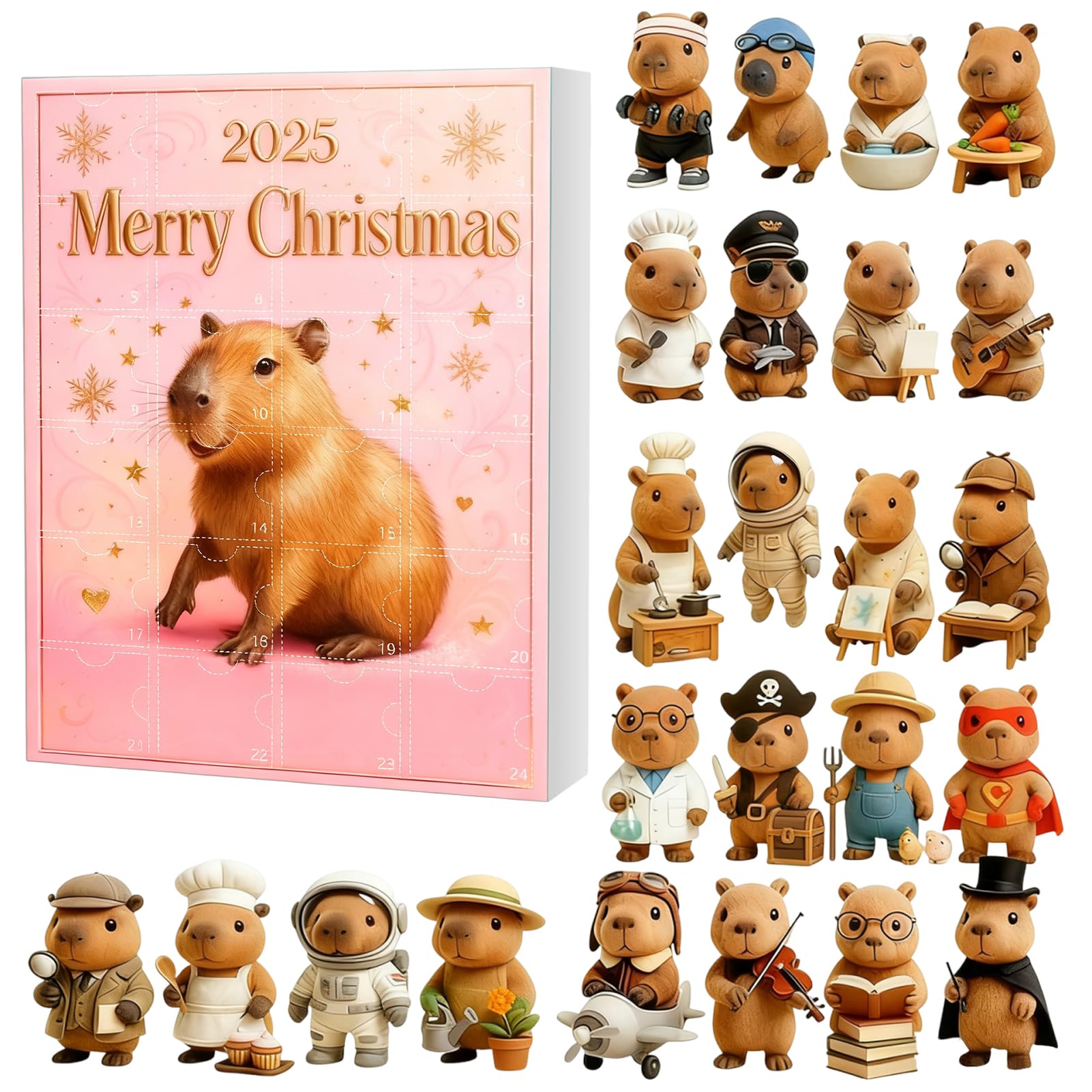 Capybara Advent Calendars 2025, 24-Day Whimsical Acrylic Decoration Countdown, Festive Tree, Desk & Shelf Ornament, Cute Capybara Hanging Pendant Christmas Tree Decorations (B)