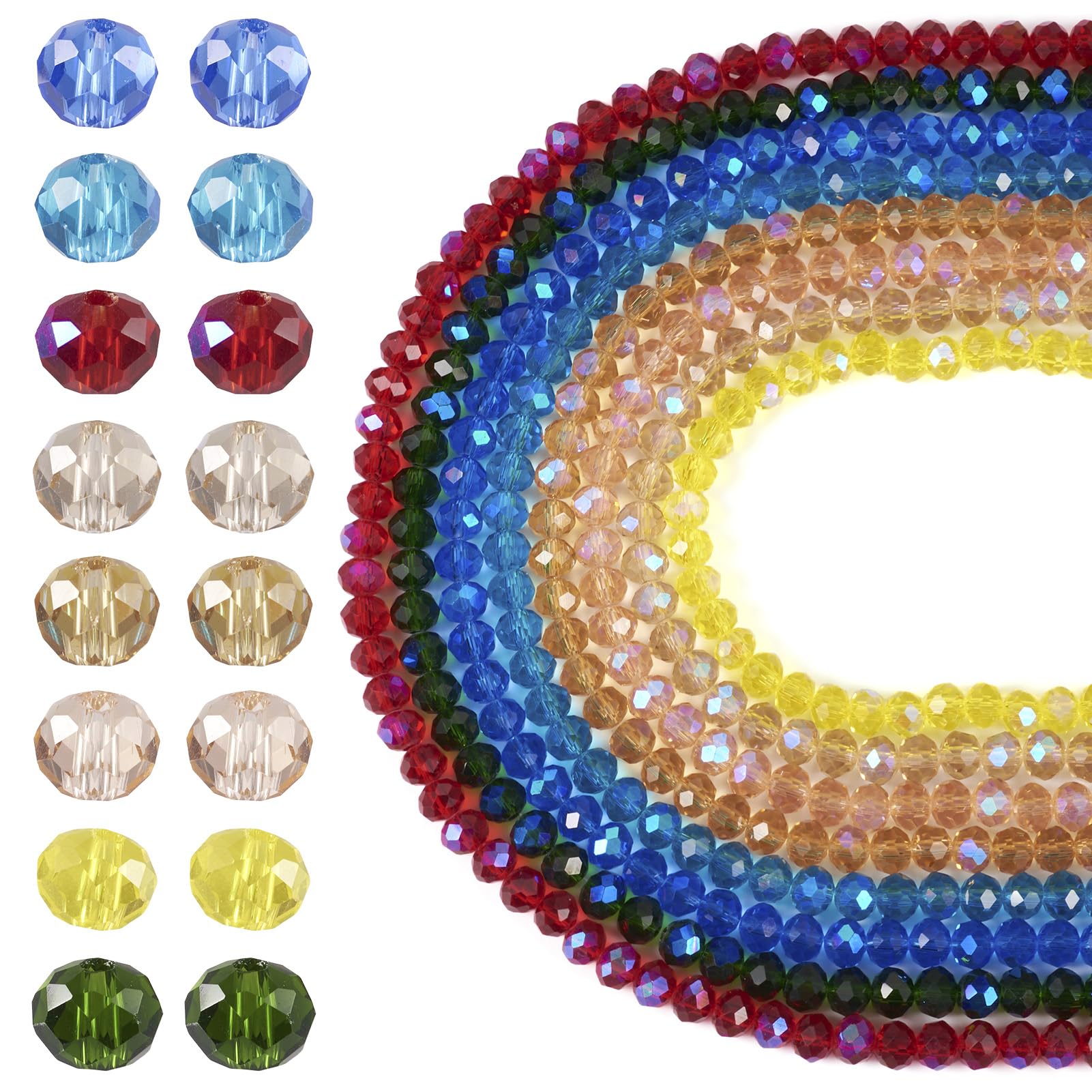 Spritewelry 8 Strands Electroplate Glass Beads Faceted Rondelle Glass Crystal Beads Bulk Loose Spacer for Earrings Bracelet Necklaces Jewelry Making 6x5mm