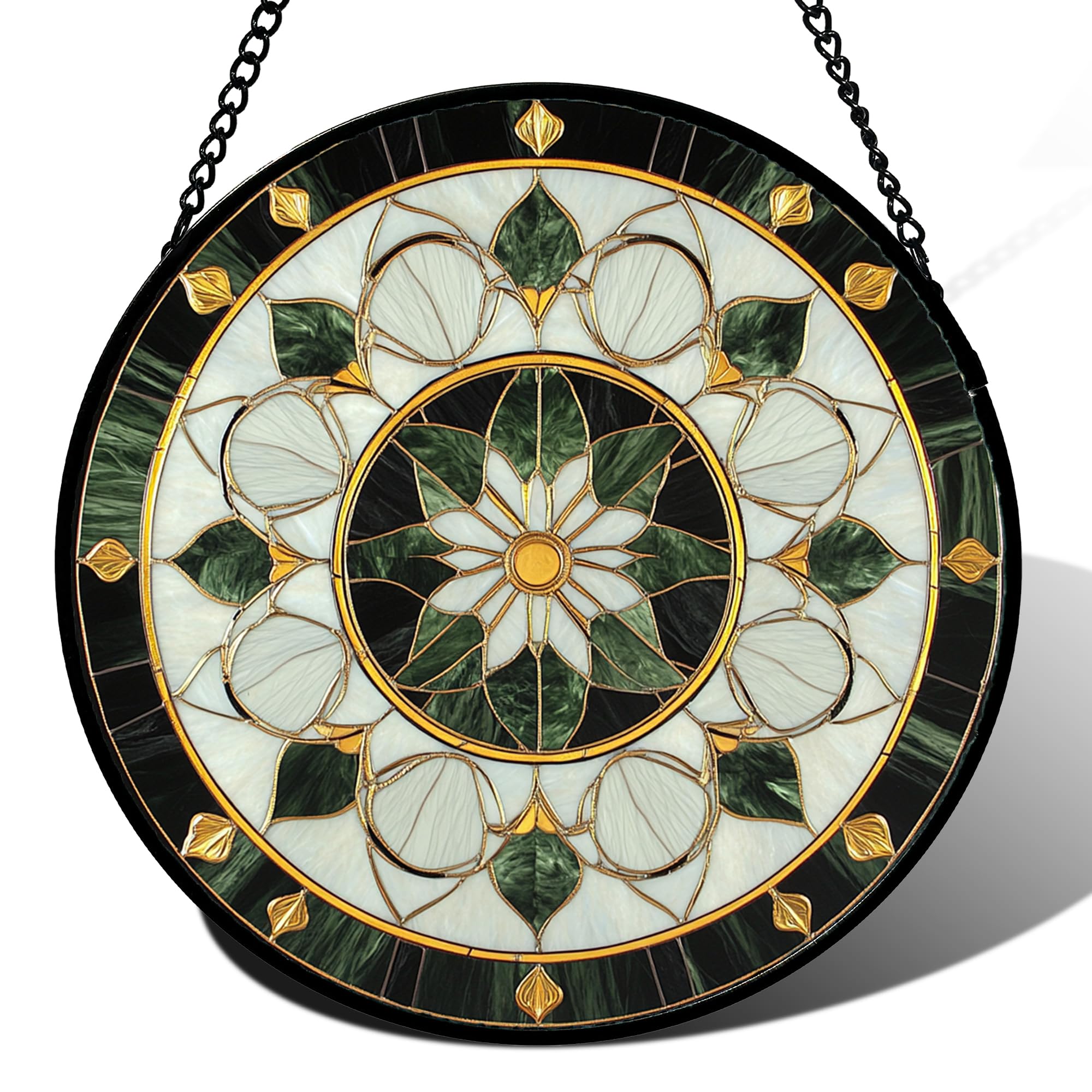 AMDERVEN Stained Glass Window Hanging - Black and White Green Boho Sun Catcher for Door Home Decor Flower Suncatcher Christmas Mother's Day Birthday