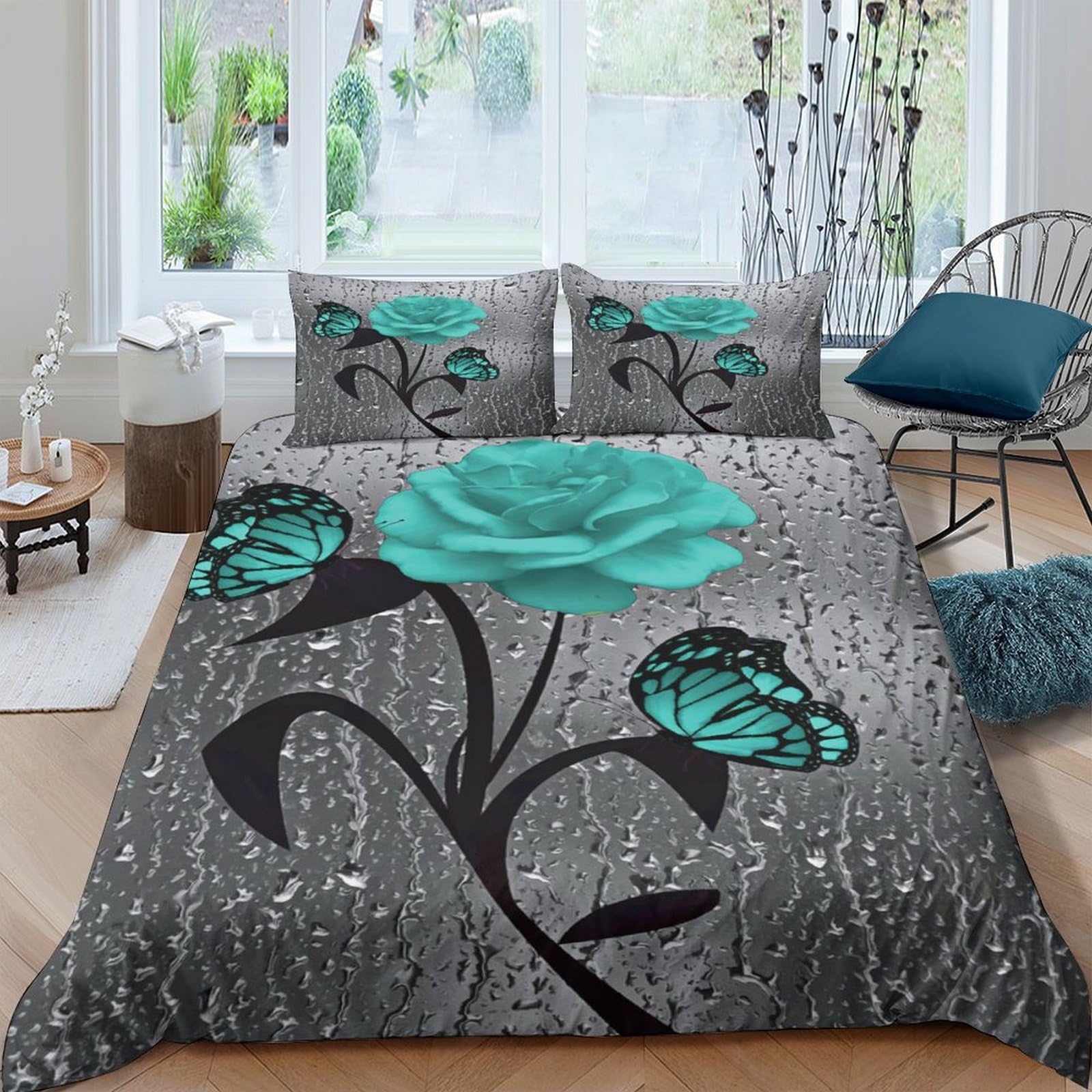 XFKLYNVCJ 3D Printed Tropical flower Bed Cover Polyester Artistic floral design Bedding Cover Wrinkle Resistant Shrink Resistant Friends Home Bedroom Use King（220x240cm）
