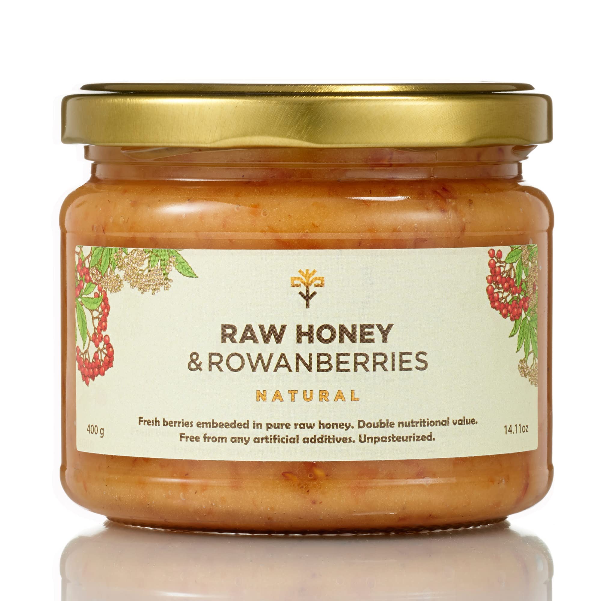 Earthbreath Raw Honey with Rowanberries 400g -100% Raw & Natural - Fresh Rowanberries- No Artificial Additives