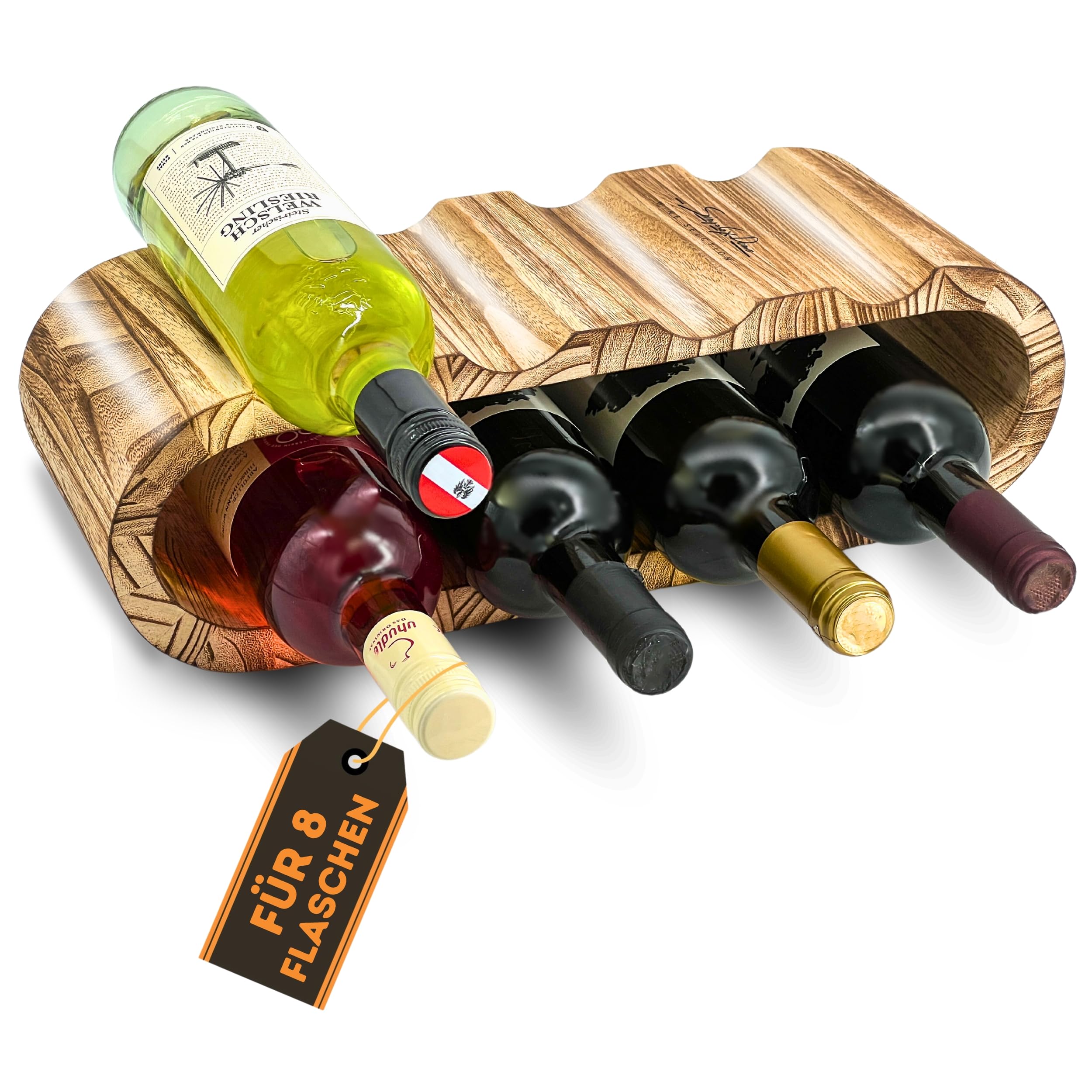 Casier à vin en Bois Rustique - Porte-Bouteilles pour 8 Bouteilles, 2 étages - Design Intemporel, Bois Doux huilé - Casier à Bouteilles étroit pour Cuisine, Salle à Manger, Salon