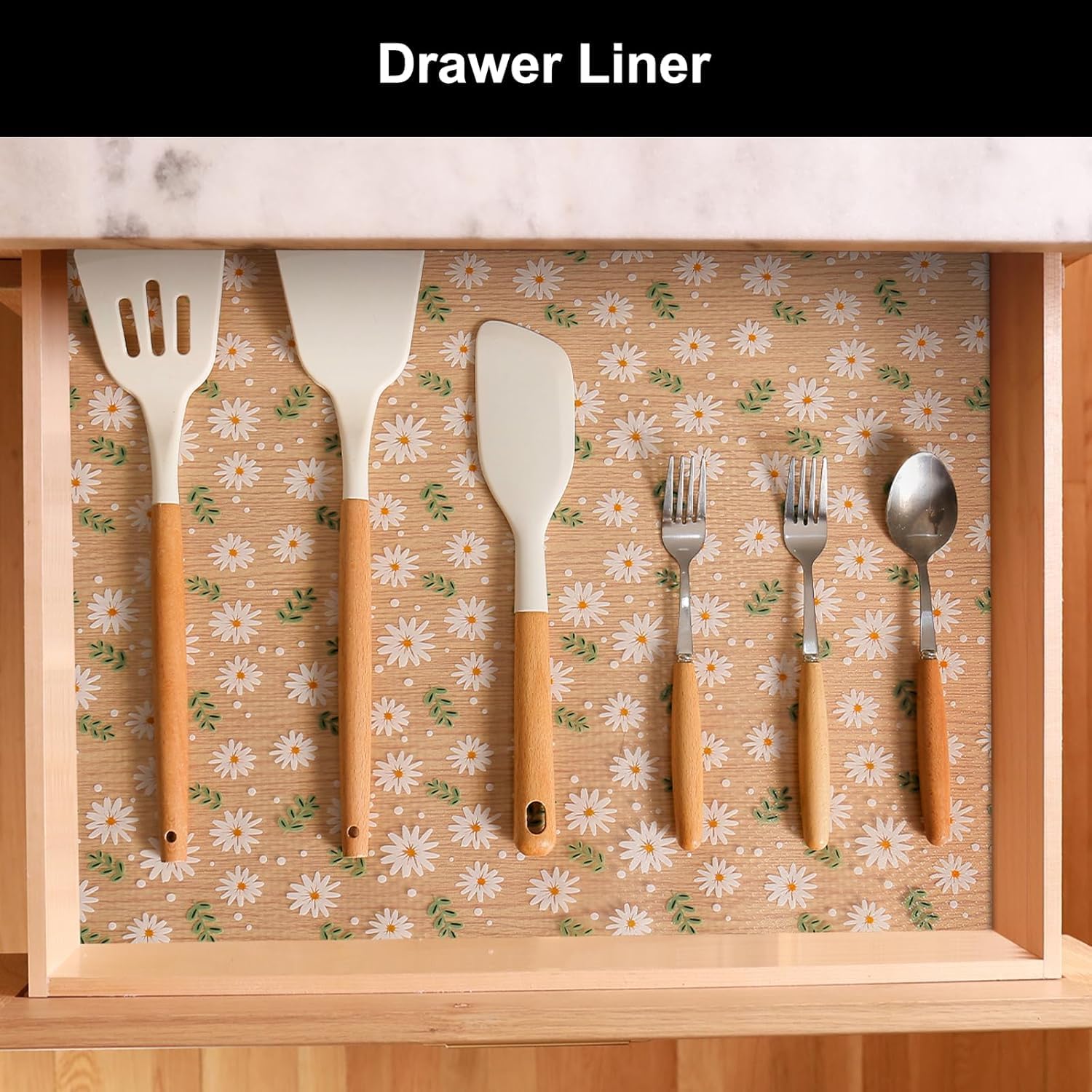 Cooyes Wire Shelf Liner, Daisy Floral Print, Non-Slip, Washable, Easy to Clean, Drawer and Cabinet Liner 2