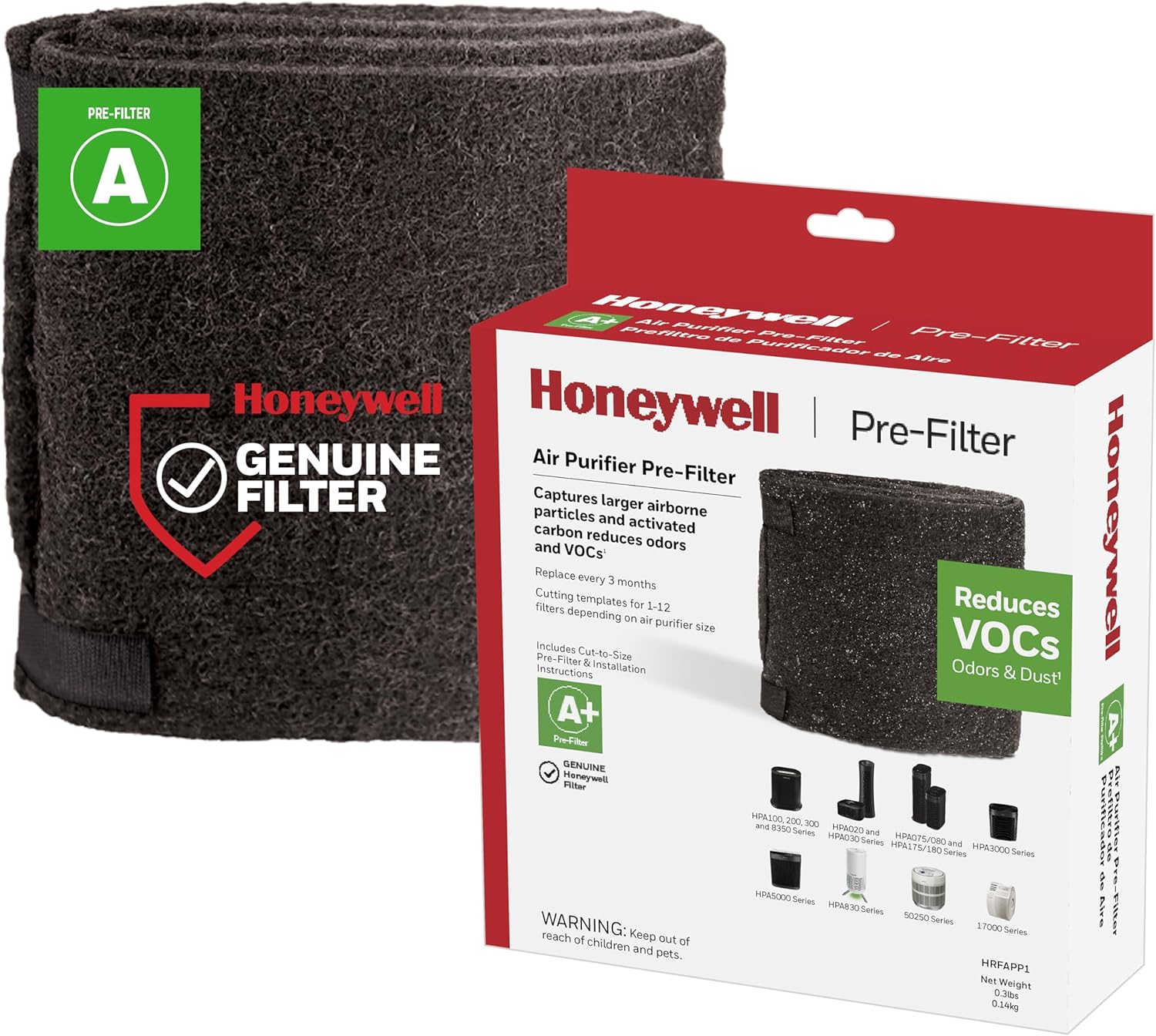 Honeywell Premium Odor-Reducing Air Purifier Replacement Pre-Filter, HRF-APP1 / Filter (A+), Black