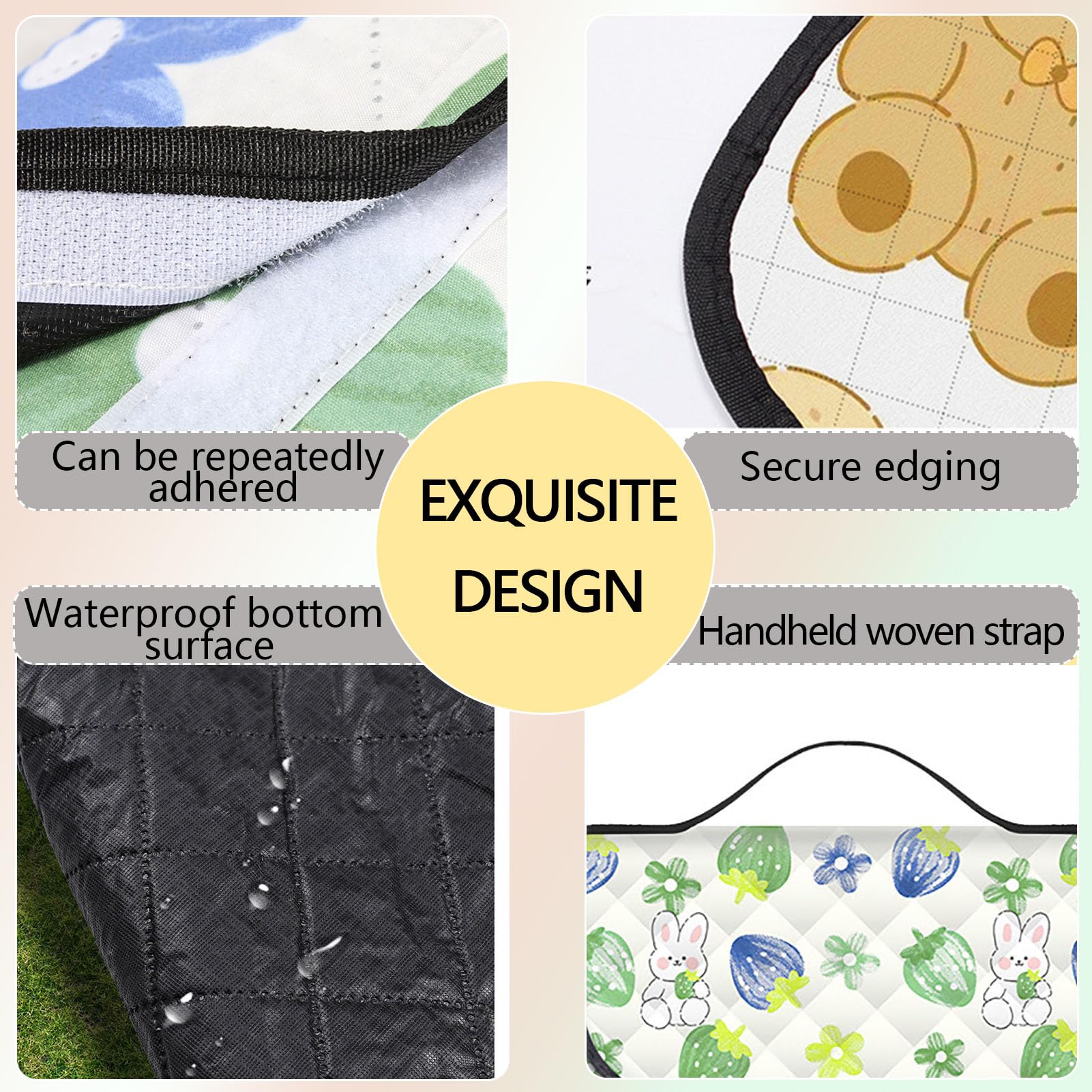 Stuoia Campeggio, Tappetino da Picnic Lavabile Leggero Multiuso Portatile Leggero Antivento Plaid Picnic Blanket per All'aperto,Viaggi,Parchi,Spiaggia,Rabbit,200×200cm
