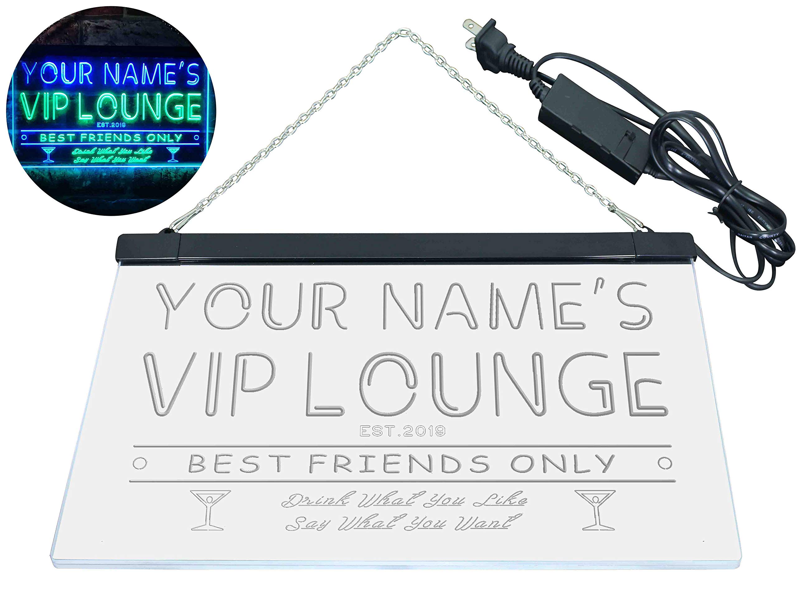 Personalized Your Name Est Year Theme VIP Lounge Bar Club Pub Dual Color LED Enseigne Lumineuse Neon Sign Vert et bleu 600 x 400mm st6s64-qi1-tm-gb