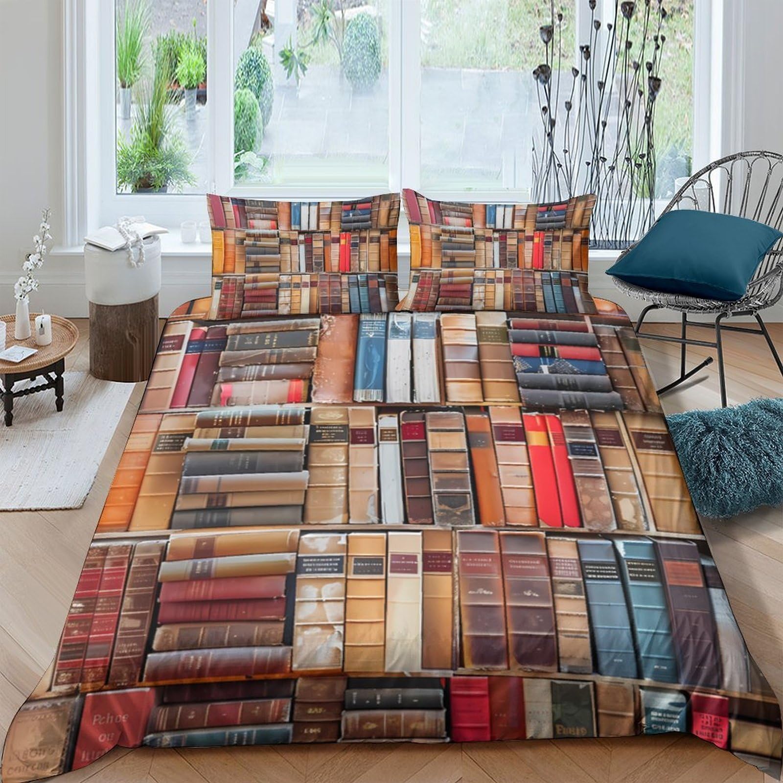 Ctjqhvkz Style-9 3D Printed Vintage Bookshelf Fitted Sheet Microfiber Soft Artistic Library Bed Cover For Bedroom Guest Room Decor Single（135X200cm）