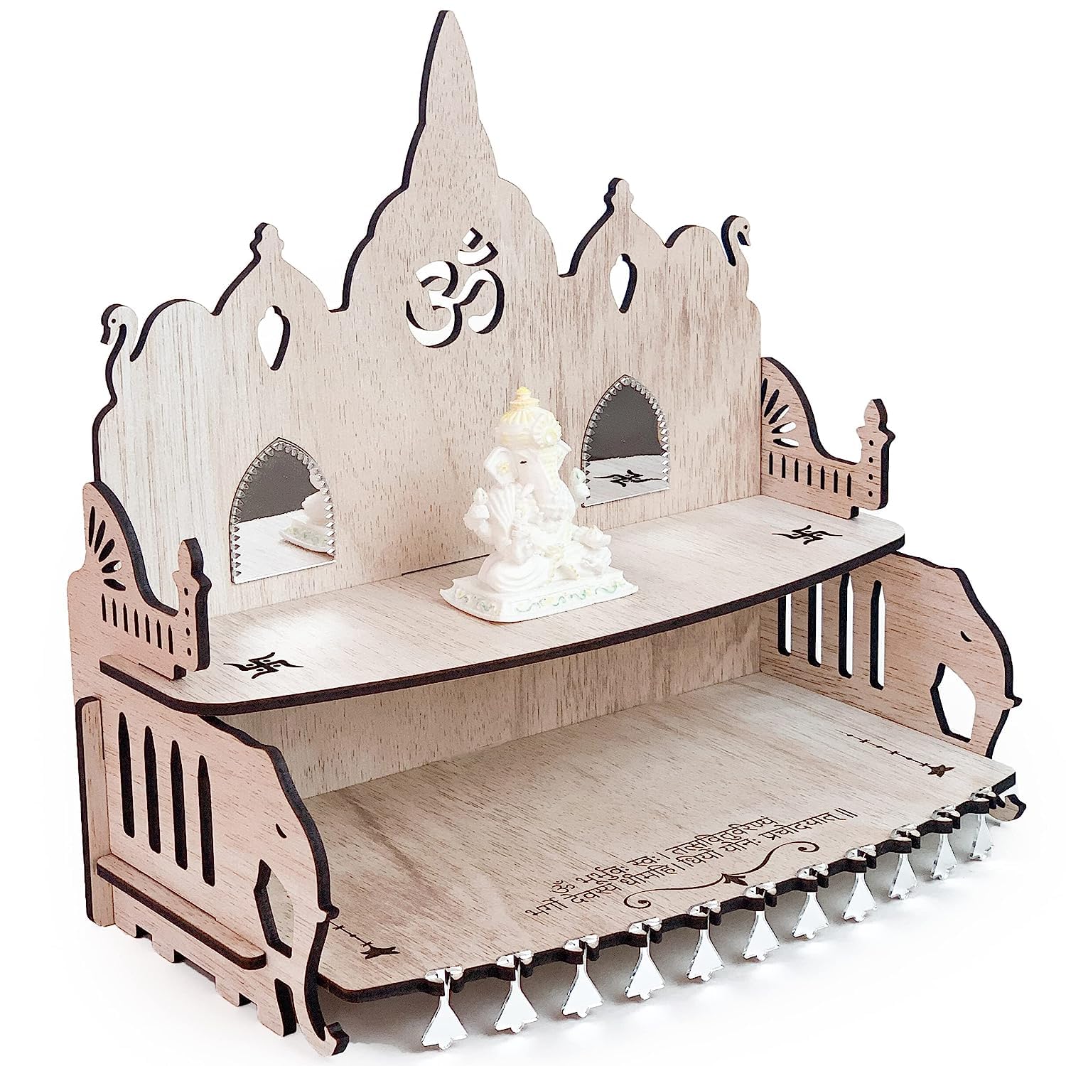 Templo Ayodhya Ram Mandir de MDF roble blanco con acabados detallados para pooja