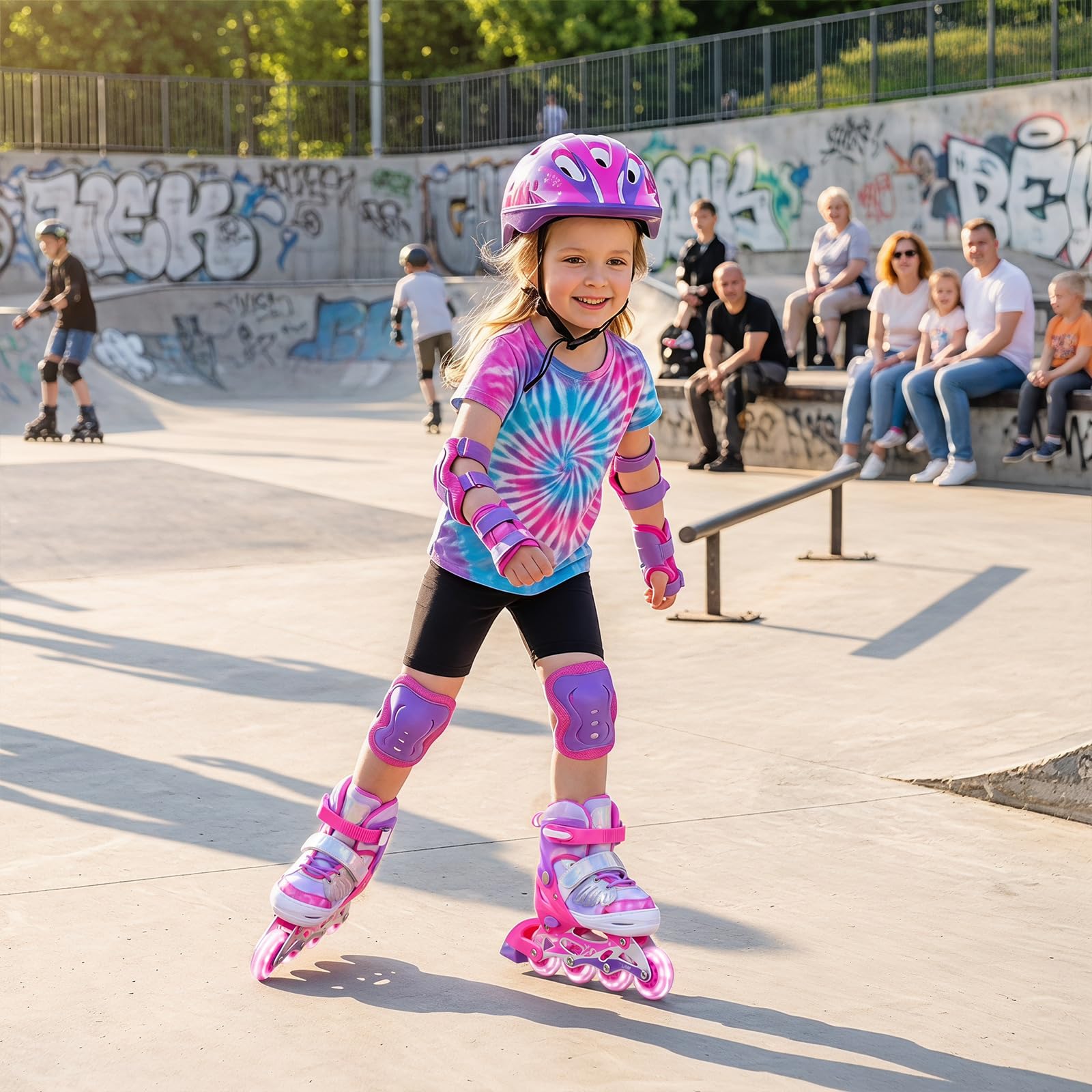 HOMASIS Patins a roulettes Enfant Réglables sur 4 Pointures avec 8 Roues Lumineuses LED, Rollers en Ligne pour Fille Garçon 5-14Ans, Rollers Quad Débutant Evolutif avec Frein