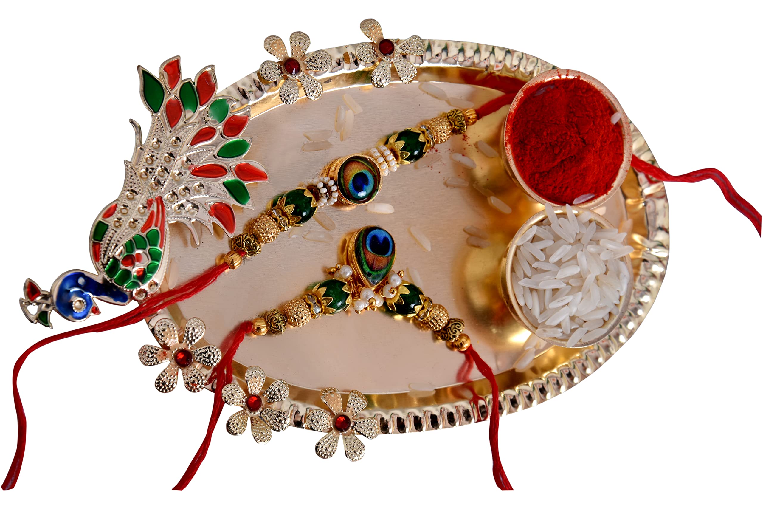 Designer Lumba Rakhi Combo for Bhaiya/Bhai Bhabhi & Kids - Set of 1 Rakhi with Roli Chawal and Plate