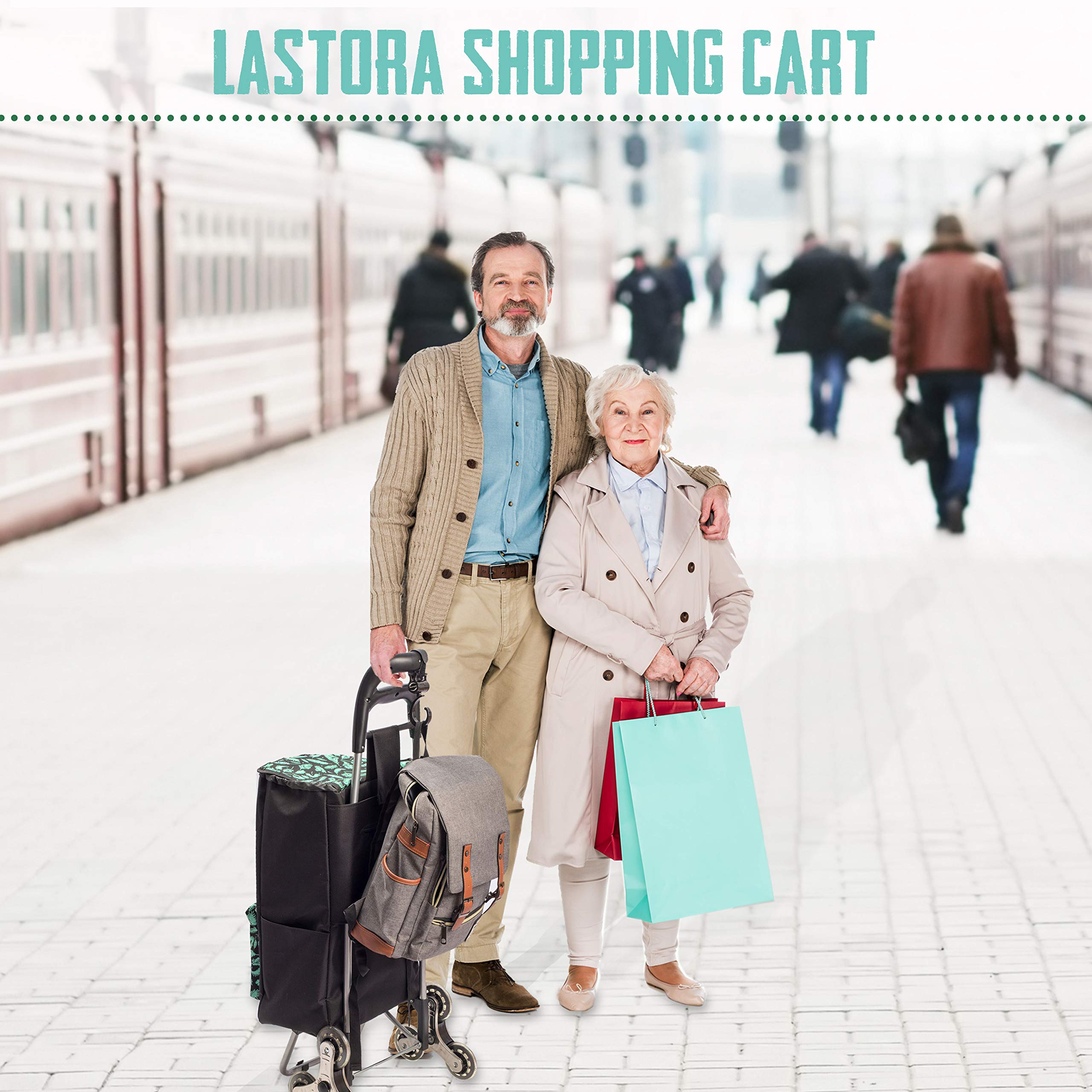 LASTORA Shopping Cart Stair Climber Cart, Foldable Compact Grocery