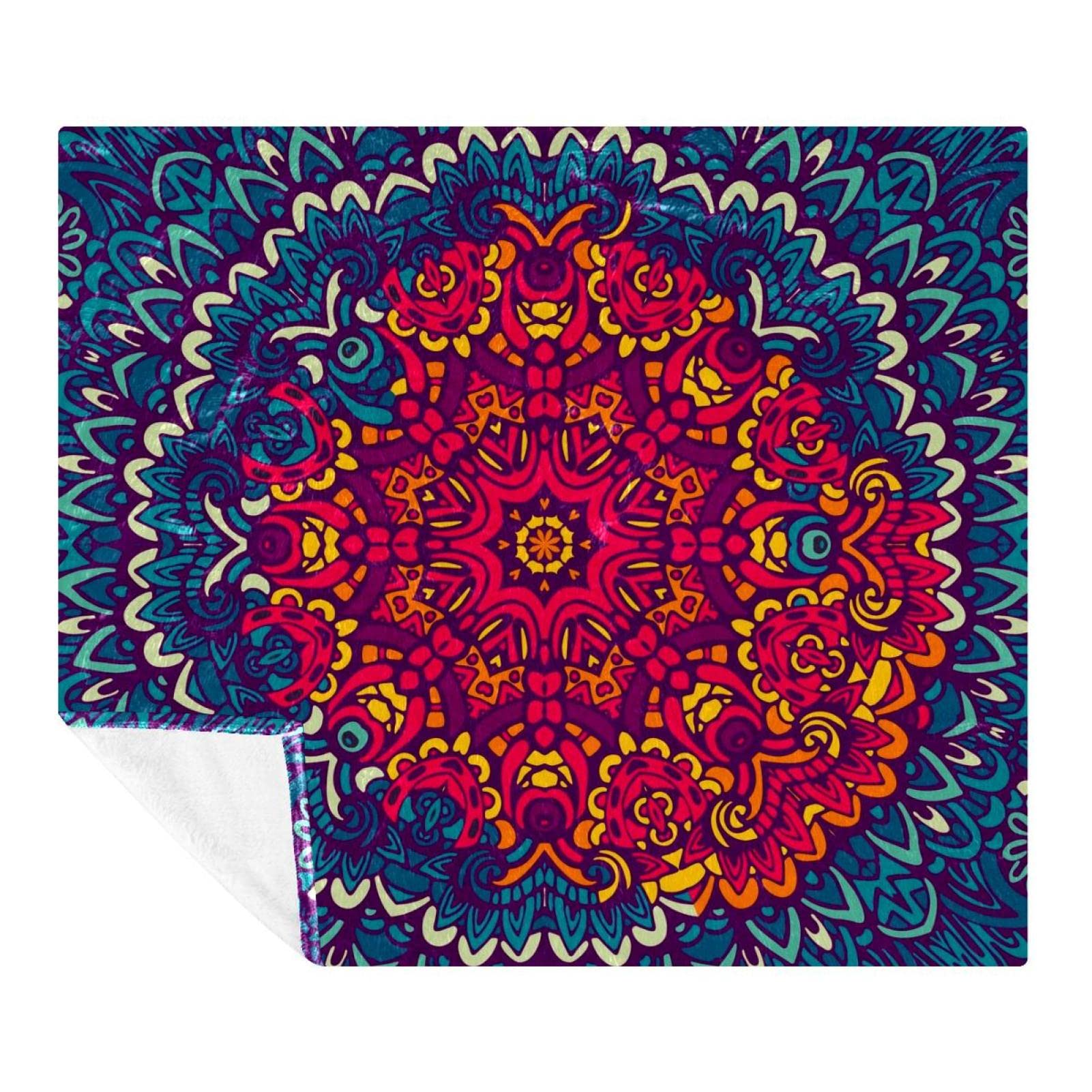 Couverture mandala 150x130 cm en microfibre plaid coloré