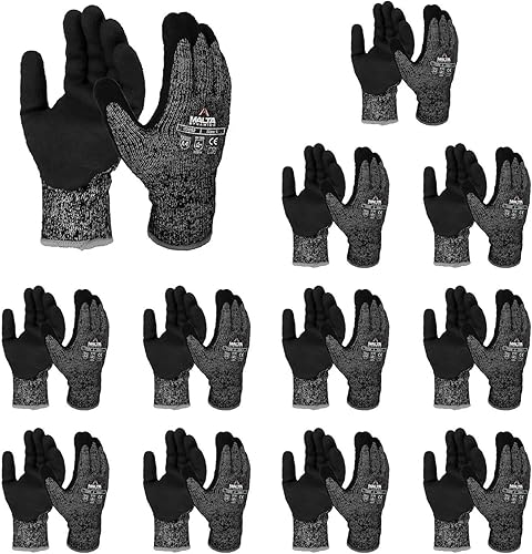 Miniatura 1 de Malta Dynamics Guantes de seguridad resistentes a los cortes, paquete de 12 guantes de trabajo aislados, ajuste cómodo, corte ANSI nivel 4, equipo