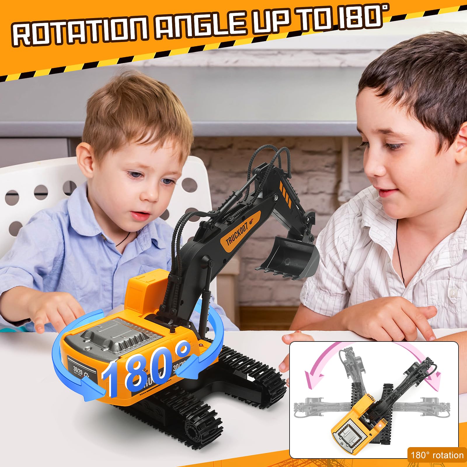 2,4 GHz Excavadora Teledirigido,1:24 Excavadora Juguete Teledirigido,Excavadora Control Remoto,Grua Teledirigi-da,Gruas de Juguete,con Luces y Música,Juguet Construcción Regalo Cumpleaños (C)