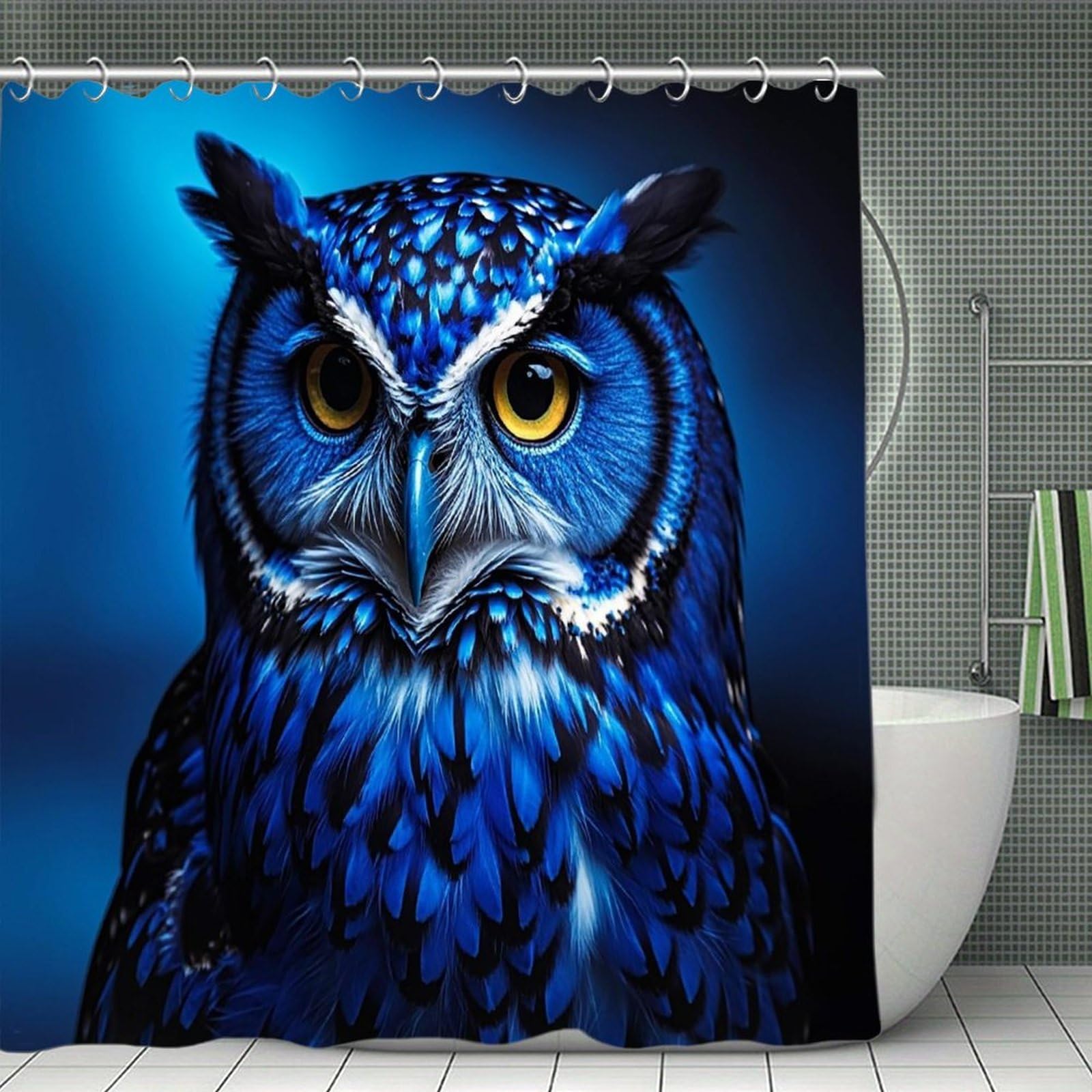 FekiLoot Blue Owl Shower Curtain Minimalist Thick Bathroom Curtain Washable Modern Bathroom Shower Curtain Heavy Duty Waterproof Cloth Bath Curtain with Hooks 70.8"x70.8"