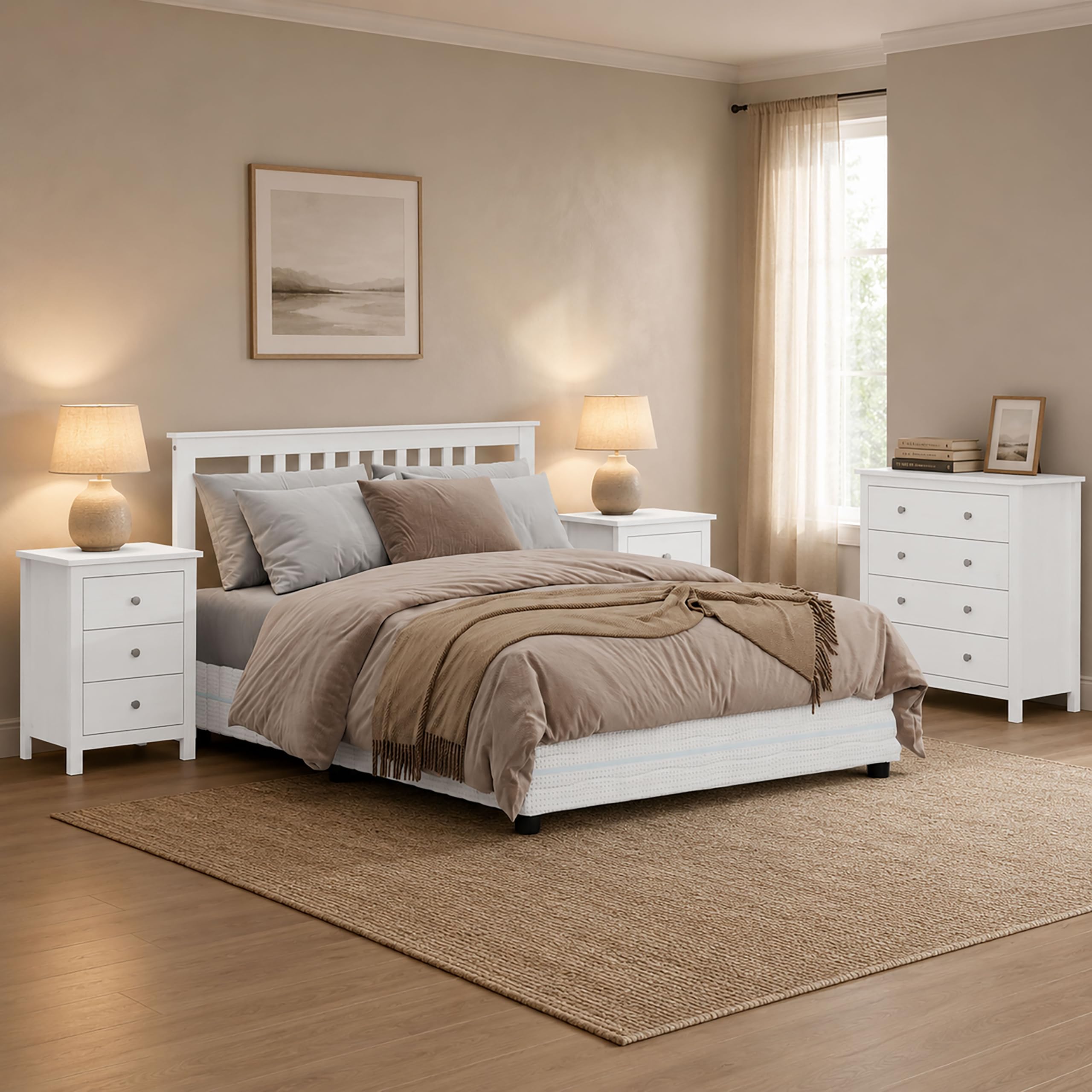 Dogar Moblit Cabecero de Pino Macizo para Cama con Somier de 135cm Color Blanco Translucido Serie Alme Medidas (100x145x2) cm (Alto-Ancho_Fondo) Requiere Montaje