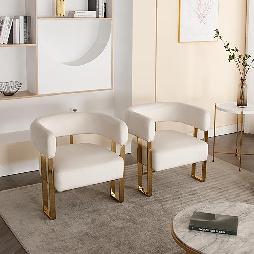Miniatura 5 de Barrel - Silla auxiliar para sala de estar con patas de metal dorado, sillón tapizado de terciopelo suave para lectura para dormitorio, sofá