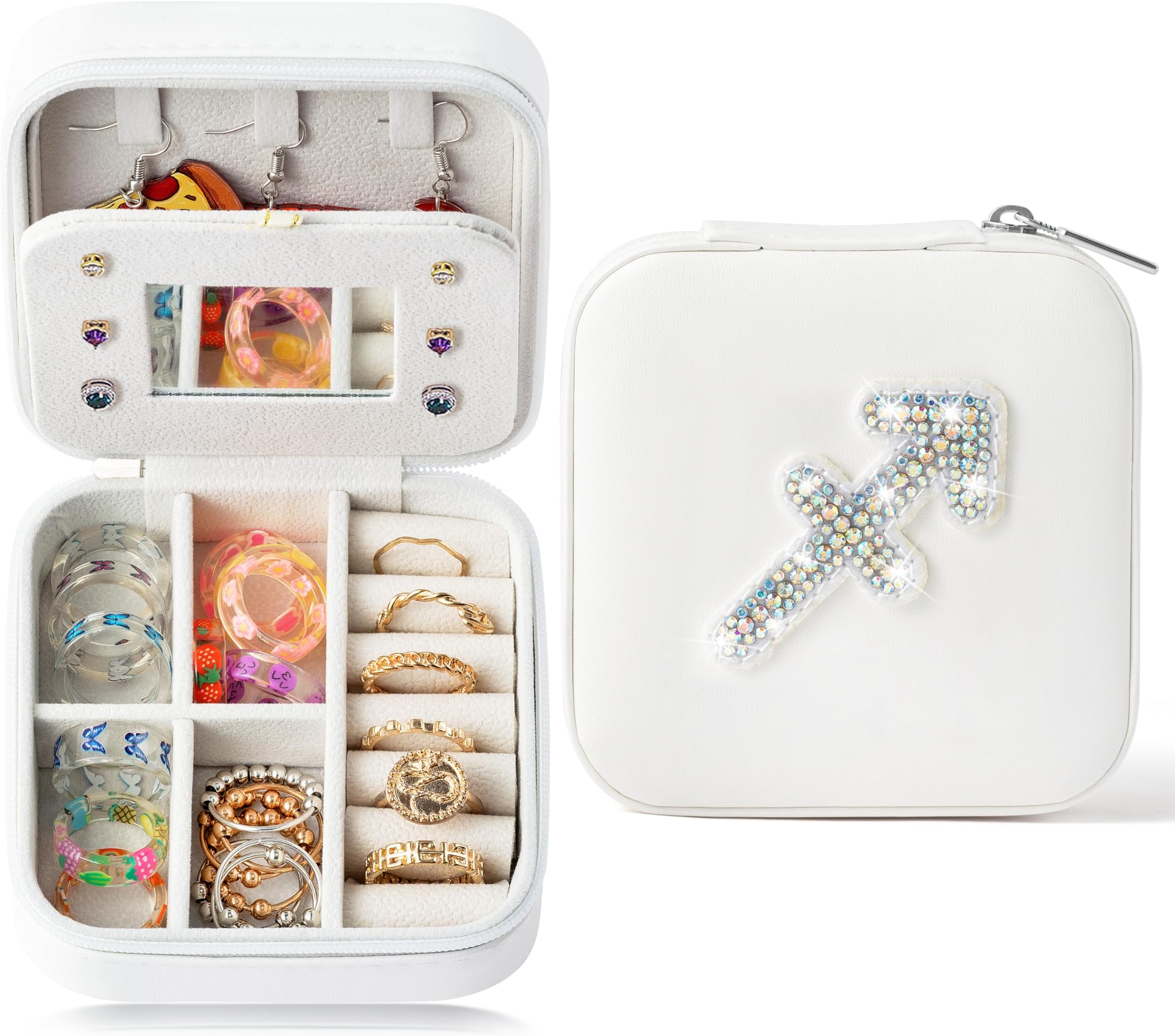 K1tpde Zodiac Travel Jewelry Case for Women, Small Organizer Box for Ring Earring Pendant Necklace Bracelet, Birthday Gifts for Mom, Lover, Sagittarius