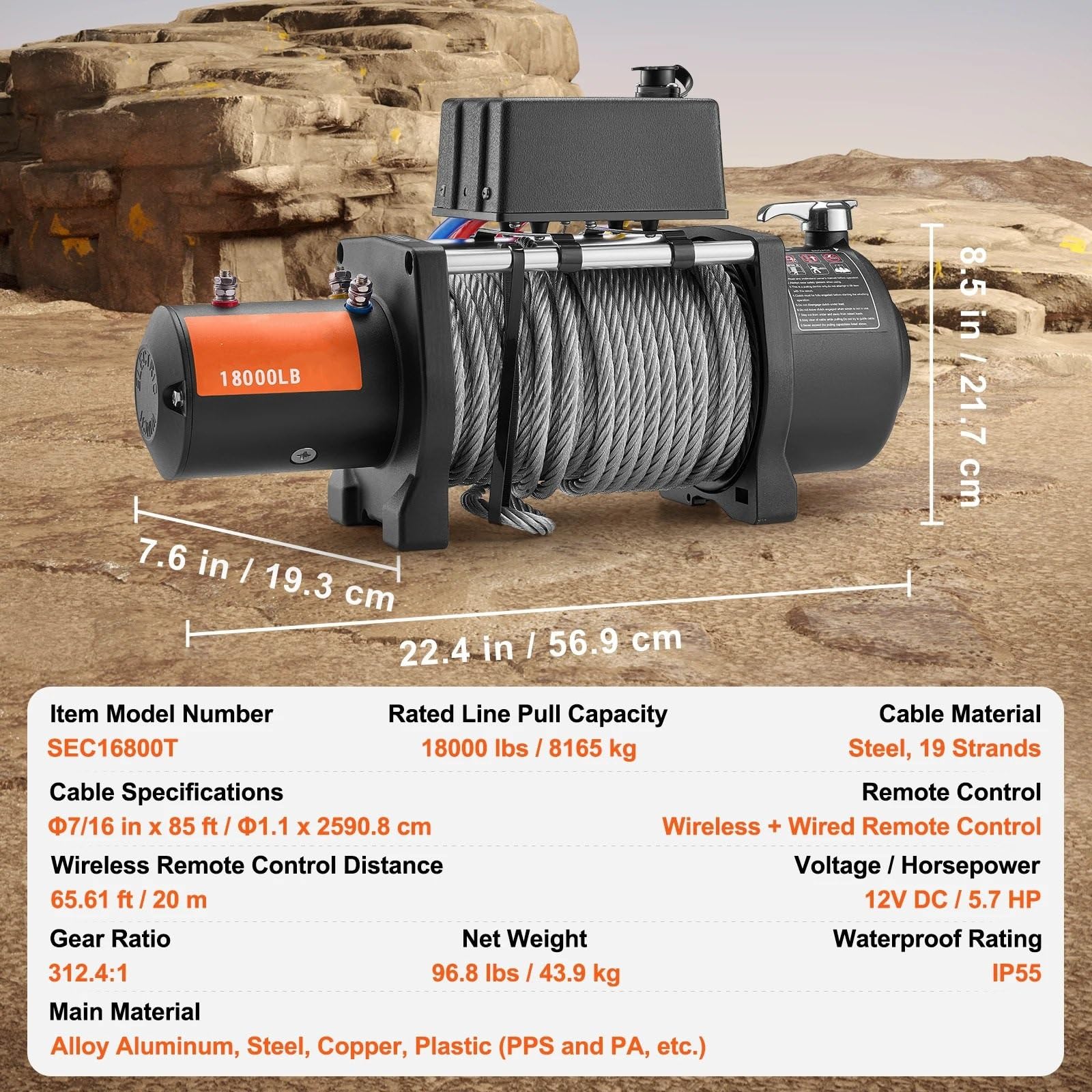 Torno Eléctrico Del Cable De Acero Camión Coche 18000lbs Con Control Remoto Inalámbrico La Cuerda Alambre Los 85ft Herramienta Elevadora Eléctrica