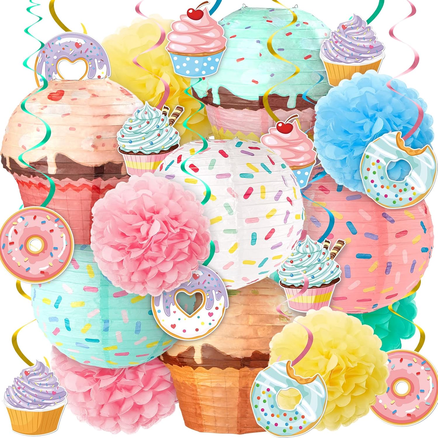 36 Pcs Donut Cupcake Party Hanging Paper Lanterns Donut
