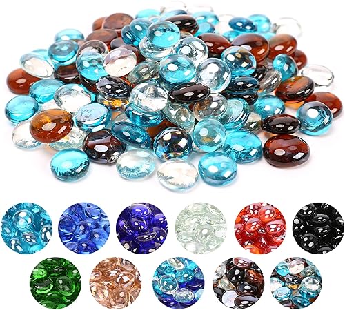 GRISUN Cuentas de vidrio de mezcla de 1/2 pulgada para hoguera – Vidrio redondo reflectante de 10 libras, decorativo para chimenea natural