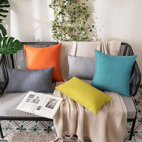 Miniatura 5 de MIULEE Paquete de 2 fundas de almohada decorativas para exteriores, sólidas, impermeables, de lino sintético, para jardín, granja, costero, para