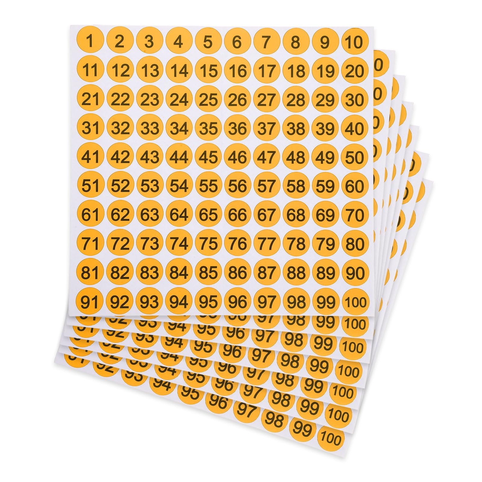 PATIKIL 25mm Consecutive Number Stickers, 7 Pcs 1 to 100 Waterproof Self-Adhesive Round Number Sticker Decal for Inventory, Storage Organization, Boxes, Bins, Toolbox, Lockers, Orange