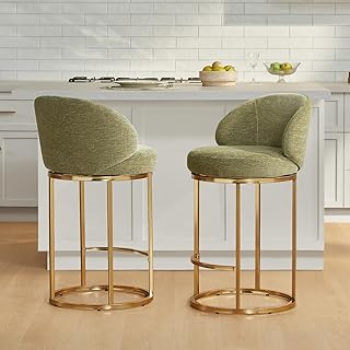 CHITA Counter Height Bar Stool, Swivel Barstools Set of 2, Upholstered B...