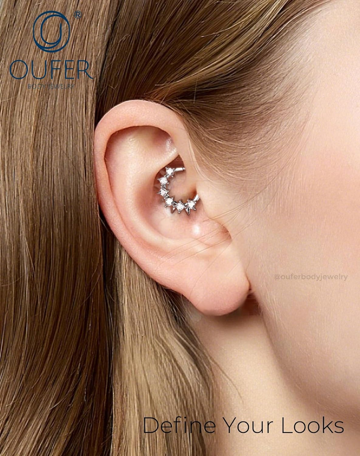 OUFER Septum Piercing Jewelry 316L Surgical Steel Septum Rings 16G 8/10MM Square Clear CZ Hinged Segment Daith Piercing Jewelry, Daith Helix Rook Earrings For Women Men - Image 4