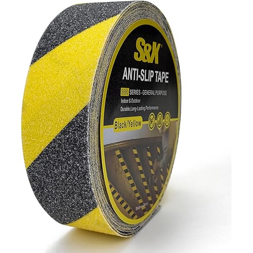 S&X Black/Yellow Anti Slip Tape, 2" x 60 FT, Heavy-Duty Grip Tape for Stairs Steps Outdoor Waterproof Safety Non Skid Roll High Traction Non Slip Strip