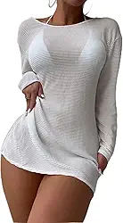 Saída de praia feminina de crochê com manga comprida e manga comprida