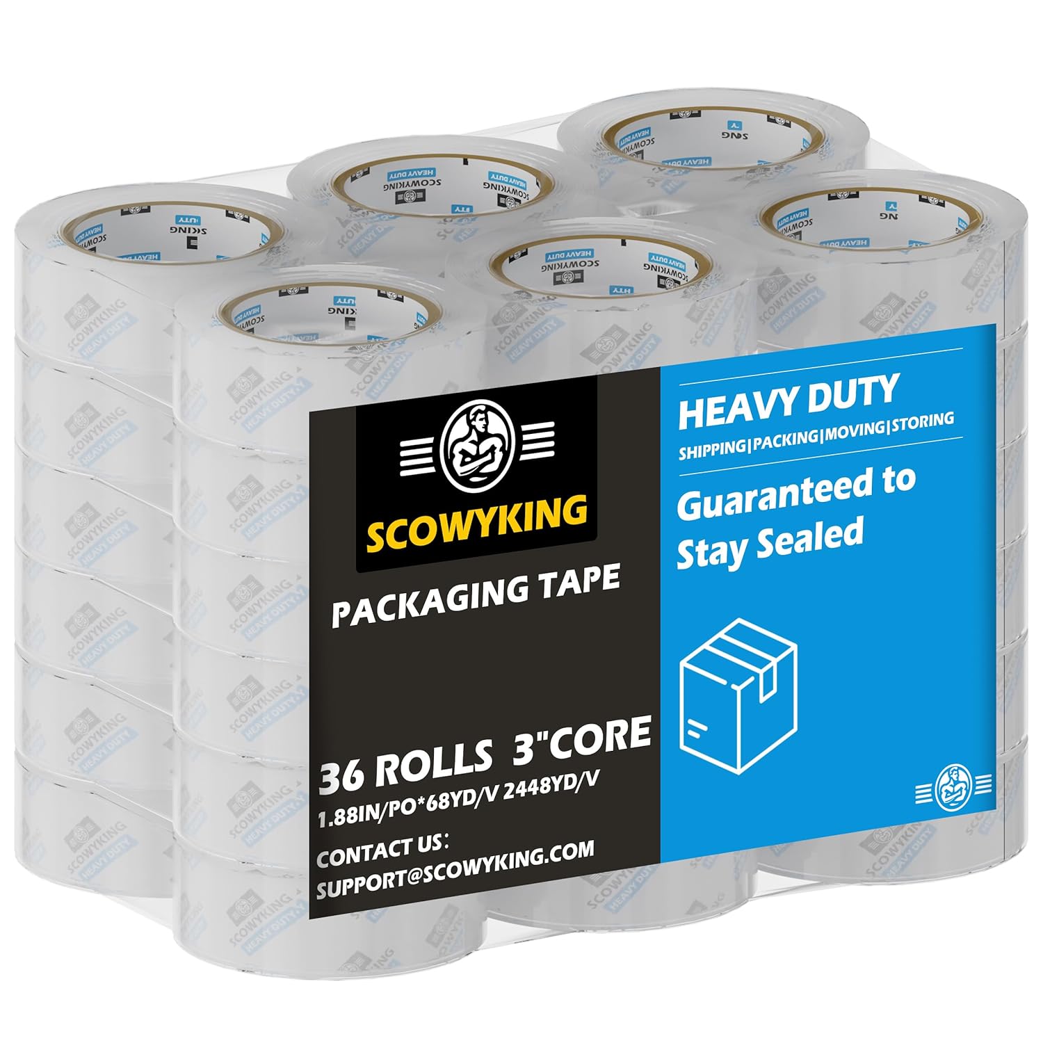 36 Rolls Clear Packing Tape, 1.88 Inch x 68 Yards, 2.7 Mil Thick - Heavy Duty Shipping Tape for Moving, Sealing Boxes, Packaging - Strong Adhesive, Bulk Savings Pack for Home, Office & Business