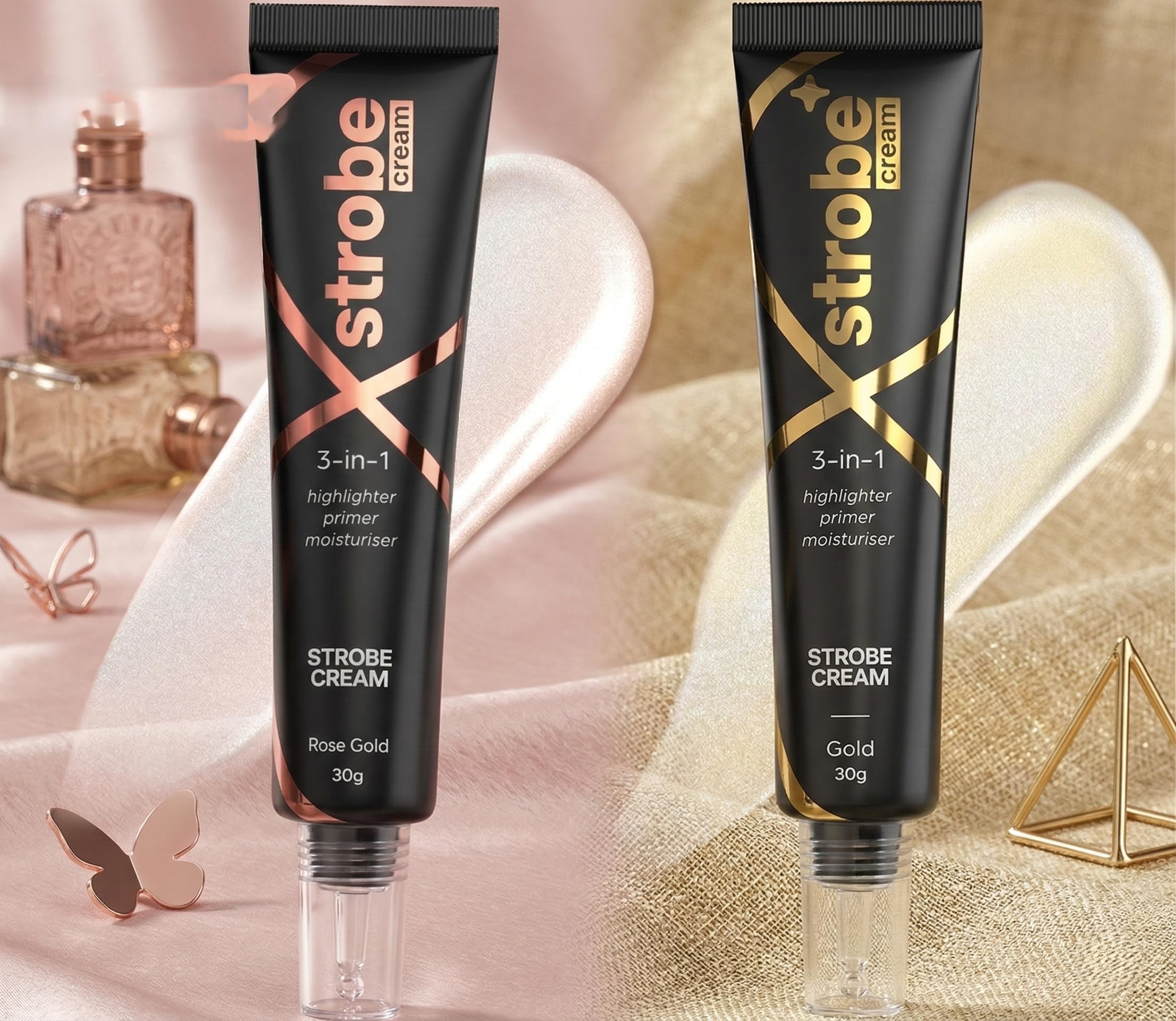 Strobe Cream Combo – Gold & Rose Gold | 3-in-1 Highlighting Primer & Moisturizer | Smooth Radiant Glow Makeup Base | Pack of 2 (30g Each)-image-0