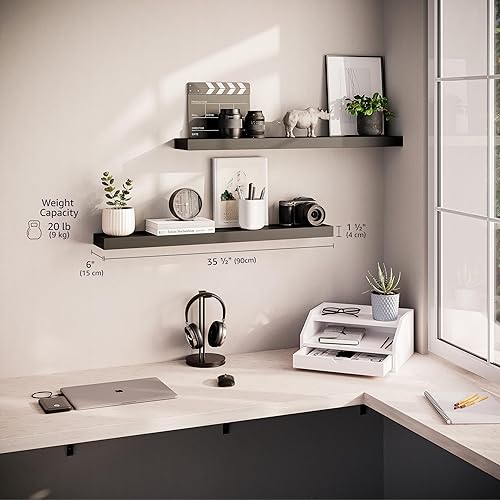 Miniatura 3 de Ballucci Estantes flotantes, juego de 2 estantes de pared de madera de 36 pulgadas, con soportes invisibles para baño, sala de estar, dormitorio,