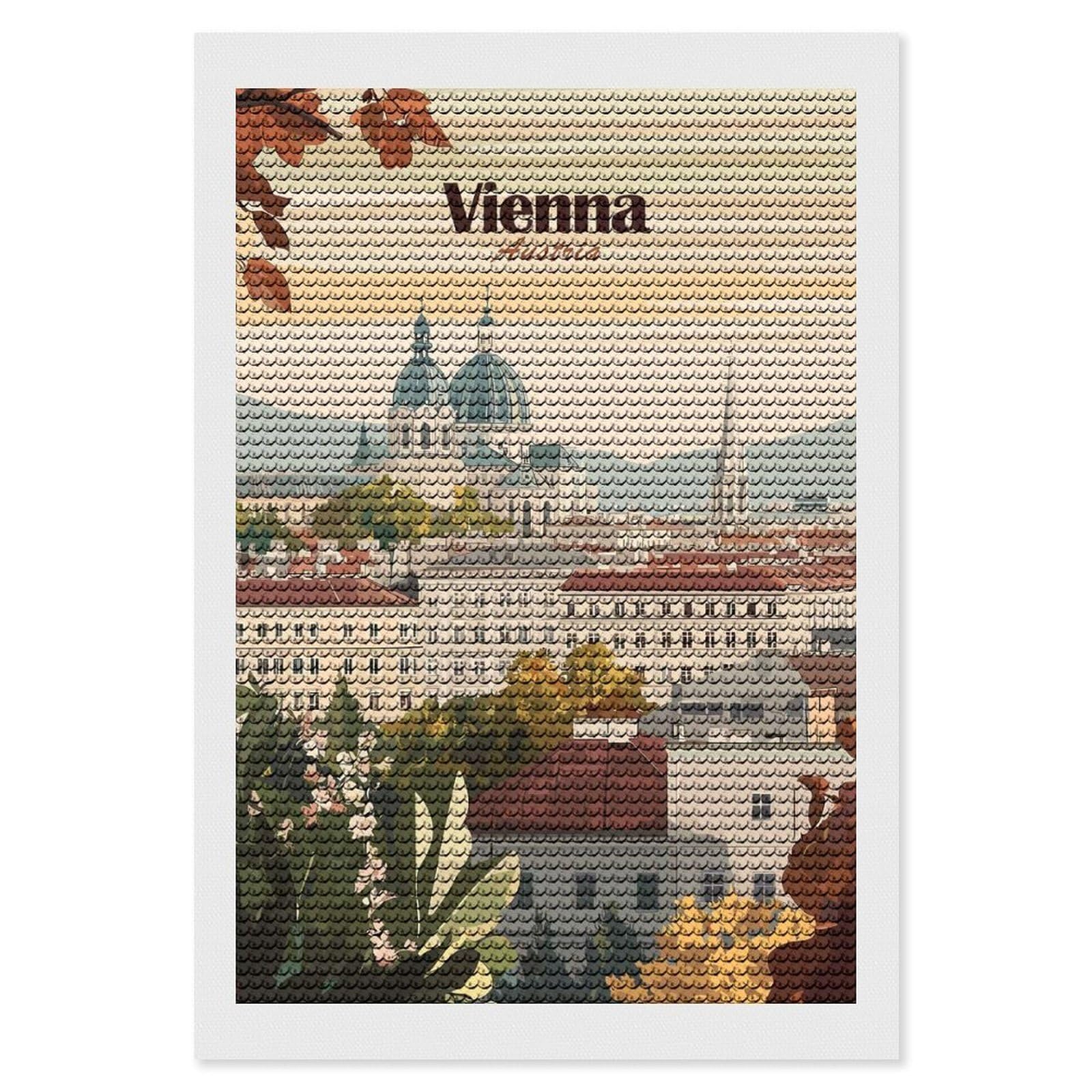 Junmoney Vienna Austria Cityscape Travel Round Drill Diamond Painting 8"x12", Satisfying Creative Project, Complete Accessories, Printed Canvas
