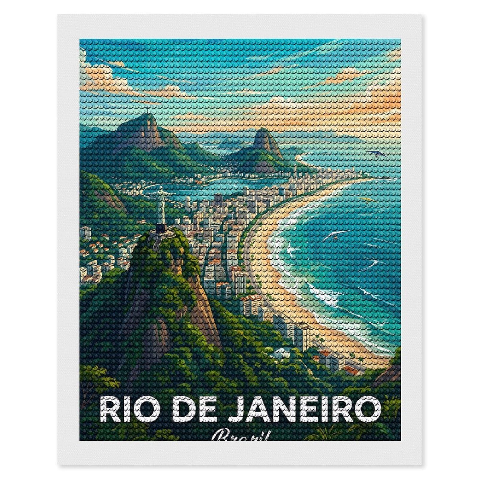 Junmoney Rio De Janeiro Cityscape with Christ The Redeemer Diamond Art Canvas 16"x20", for Adults, Printed Canvas, Home Wall Decor, Gift Idea, Mindful Craft Activity