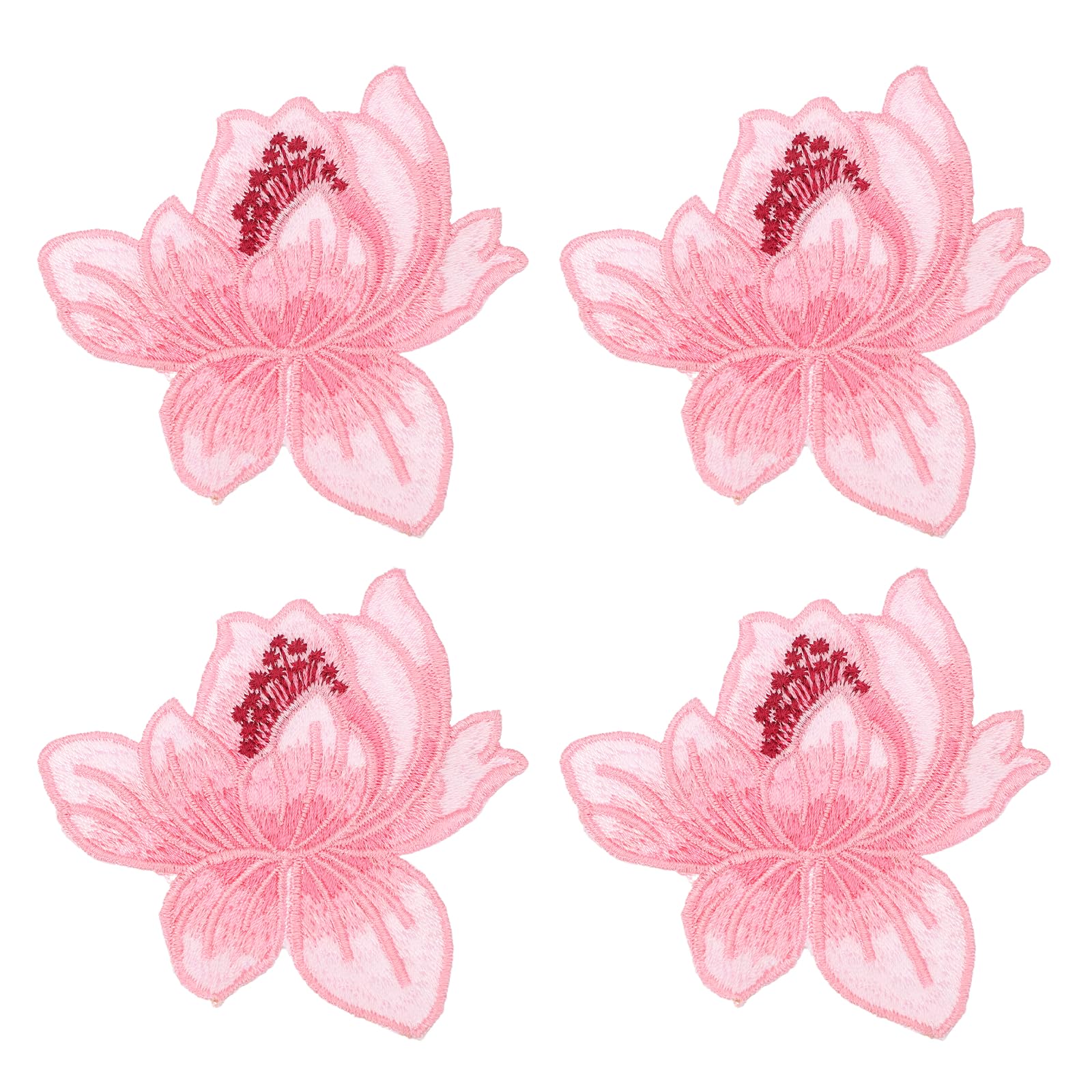 sourcing map Lotus Iron on Patches, 8x8cm Blooming Lotus Embroidered Applique Flower Sew on Badge Patch for Clothing Backpacks Jackets Hats Repairing Decoration, 4pcs, Medium Pink