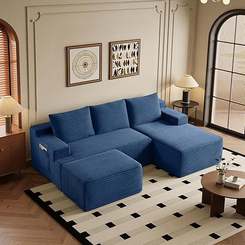 Miniatura 40 de Sofás seccionales de 96 pulgadas para sala de estar, sofá de nube tapizado en forma de L, sofás modulares modernos con diván (negro, 96 pulgadas de