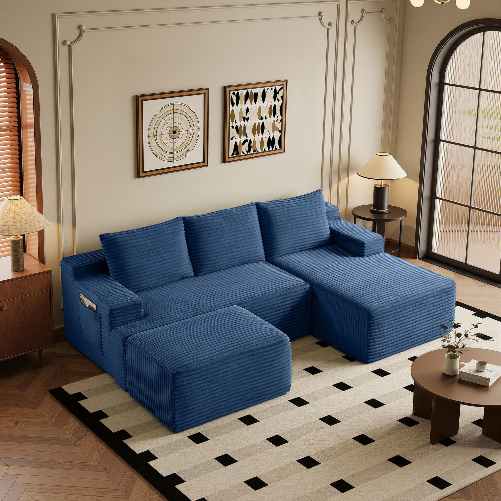 96" Sectional Couches for Living Room Cloud Couch Sofa with L-Shape Upholstered Boneless Couchs Modern Modular Sectional Couch with Chaise