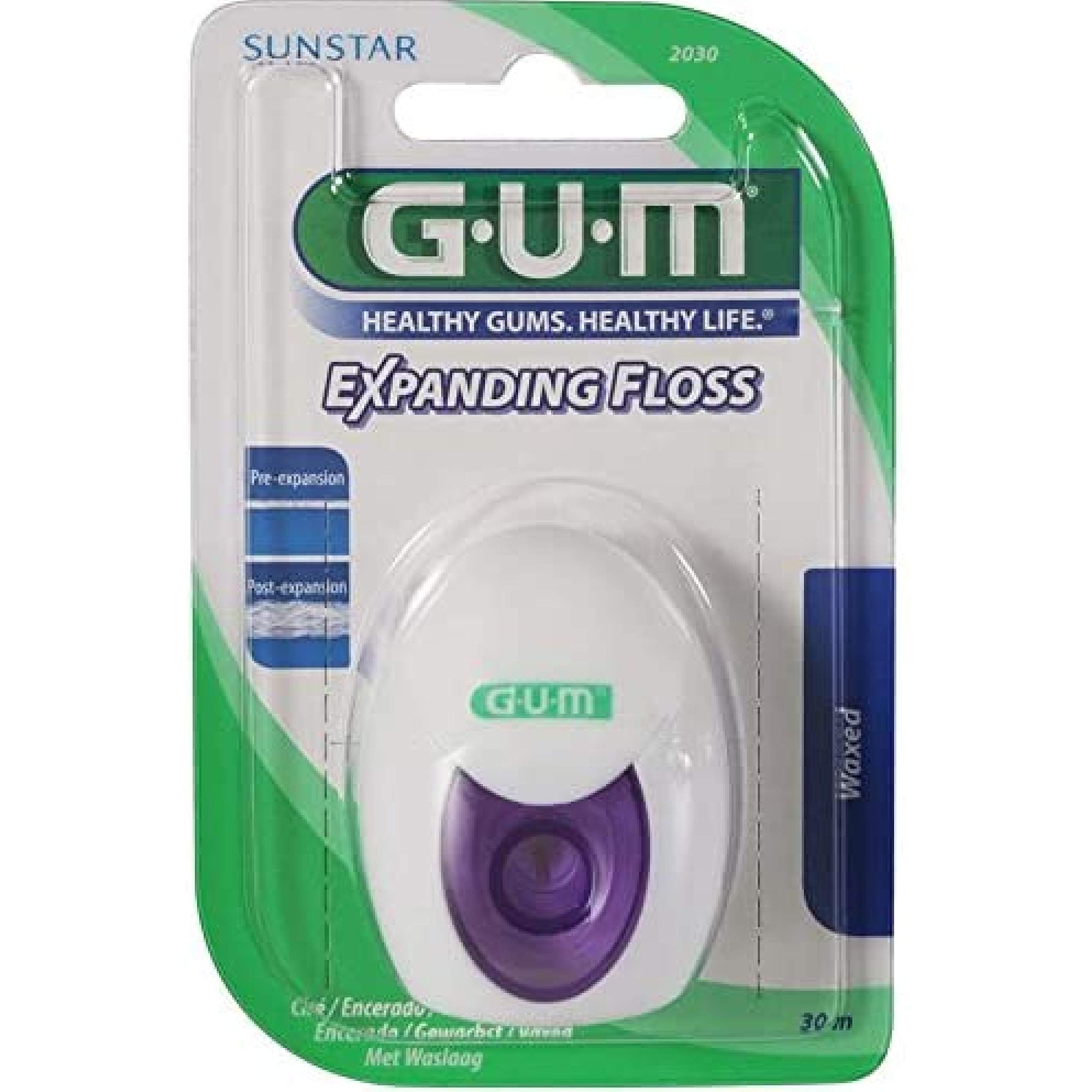 GUM Expanding Floss Fil dentaire légèrement ciré, 4 x 30 m (120 mètres), fil dentaire en peluche de Sunstar