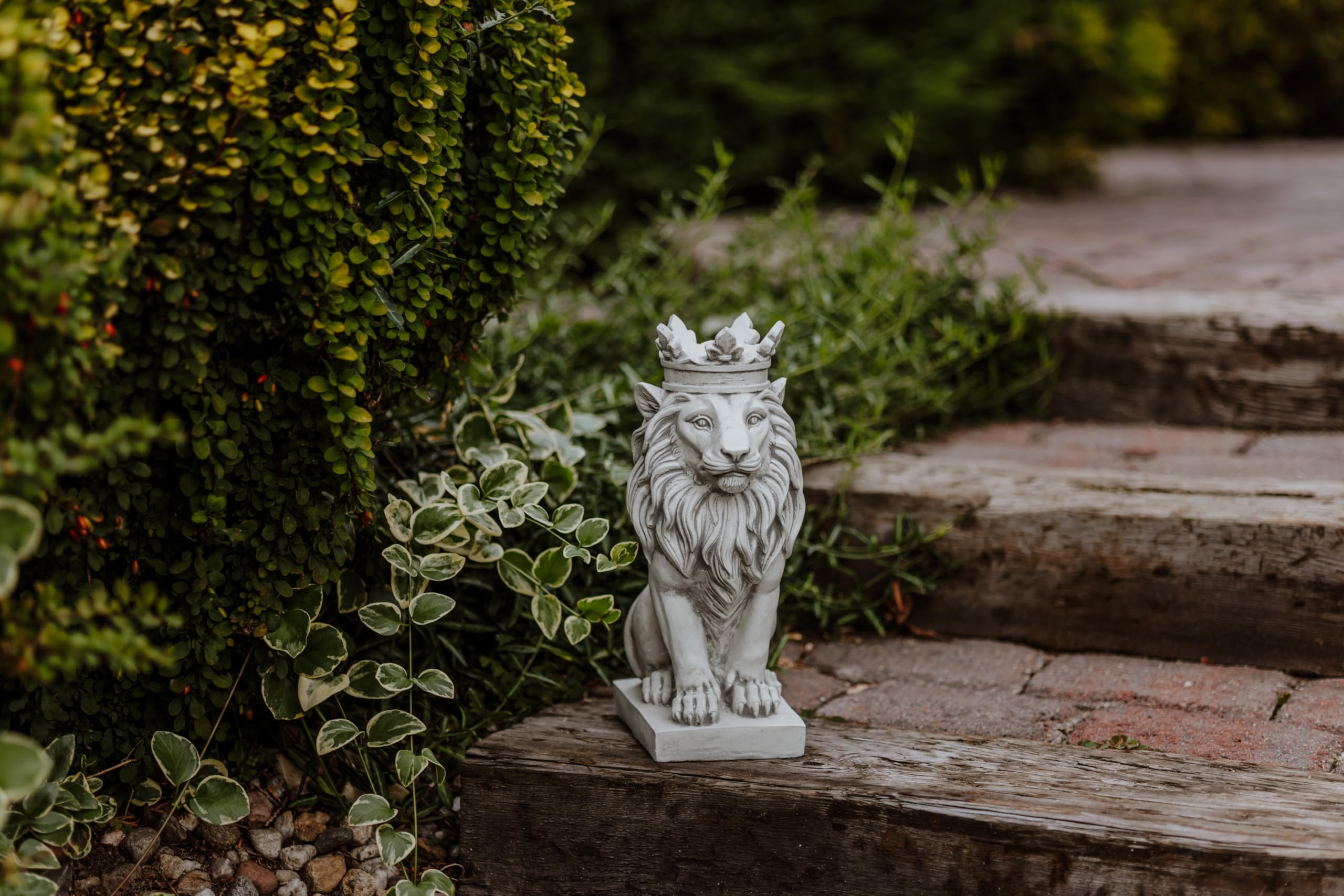 gartendekoparadies.de Figurine décorative de lion avec couronne, en pierre, 36 cm de hauteur, 9 kg, résistante au gel (gris)