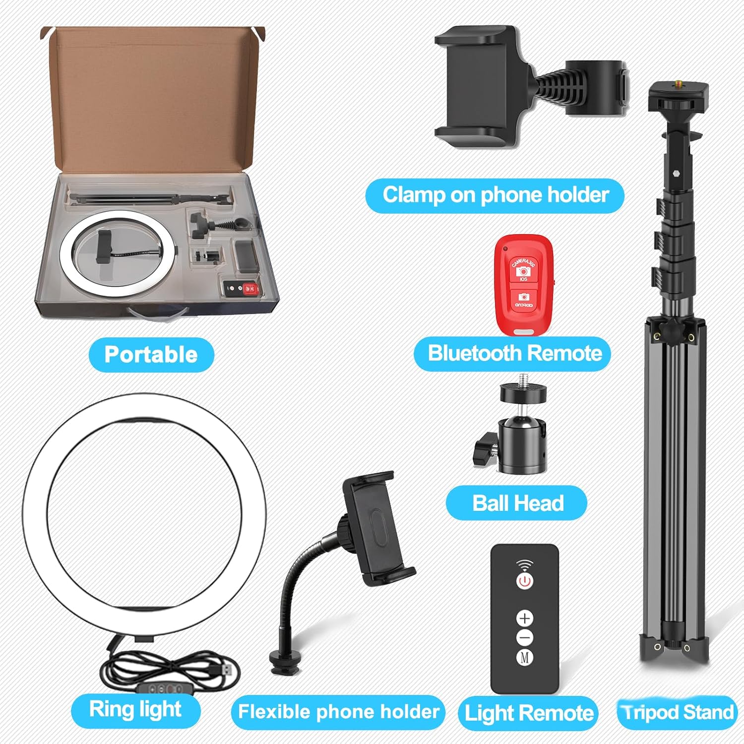 EMART రింగ్ లైట్ ప్యాకేజీలో చేర్చబడిన భాగాలు