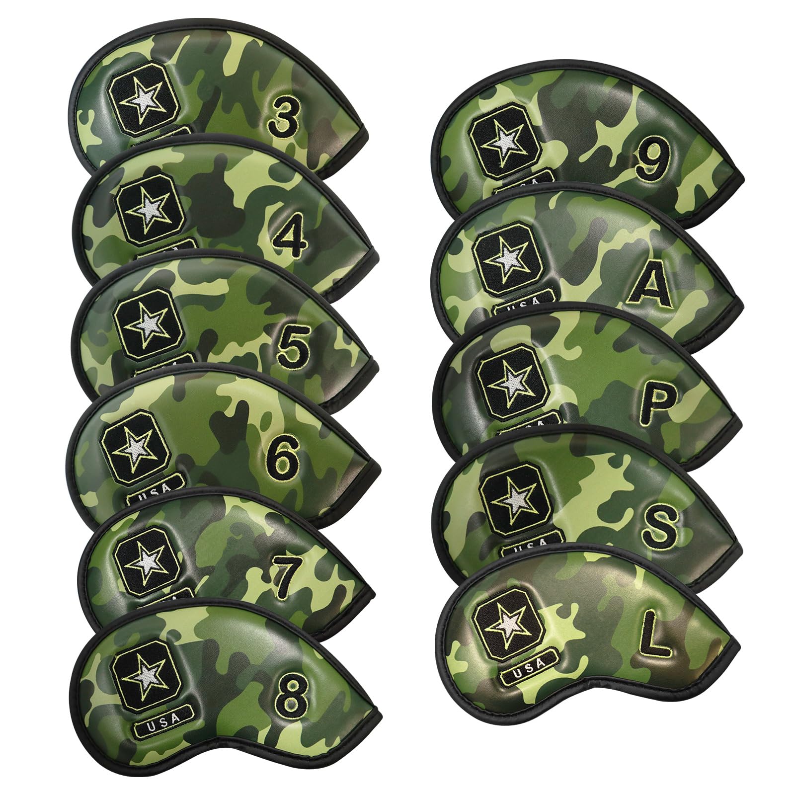 Golf Iron Head Covers Numbers Synthetic Leather Headcover Deluxe Value 12 Pcs Set, Golf Iron Headcovers Protector for Club Mens Protable Fit All Brands (Aquamarine)