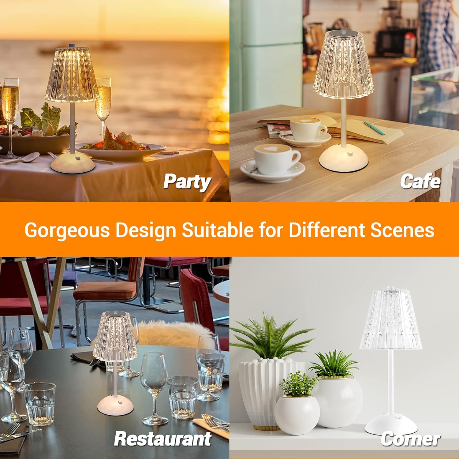 Cordless Table Lamp, 4000mAh Rechargeable Battery Operated Lamp, 3 Color Modes & Stepless Dimmable LED Touch Lamp, Portable Crystal Metal Beside Lamps for Bedroom Restaurant Outdoor(White)