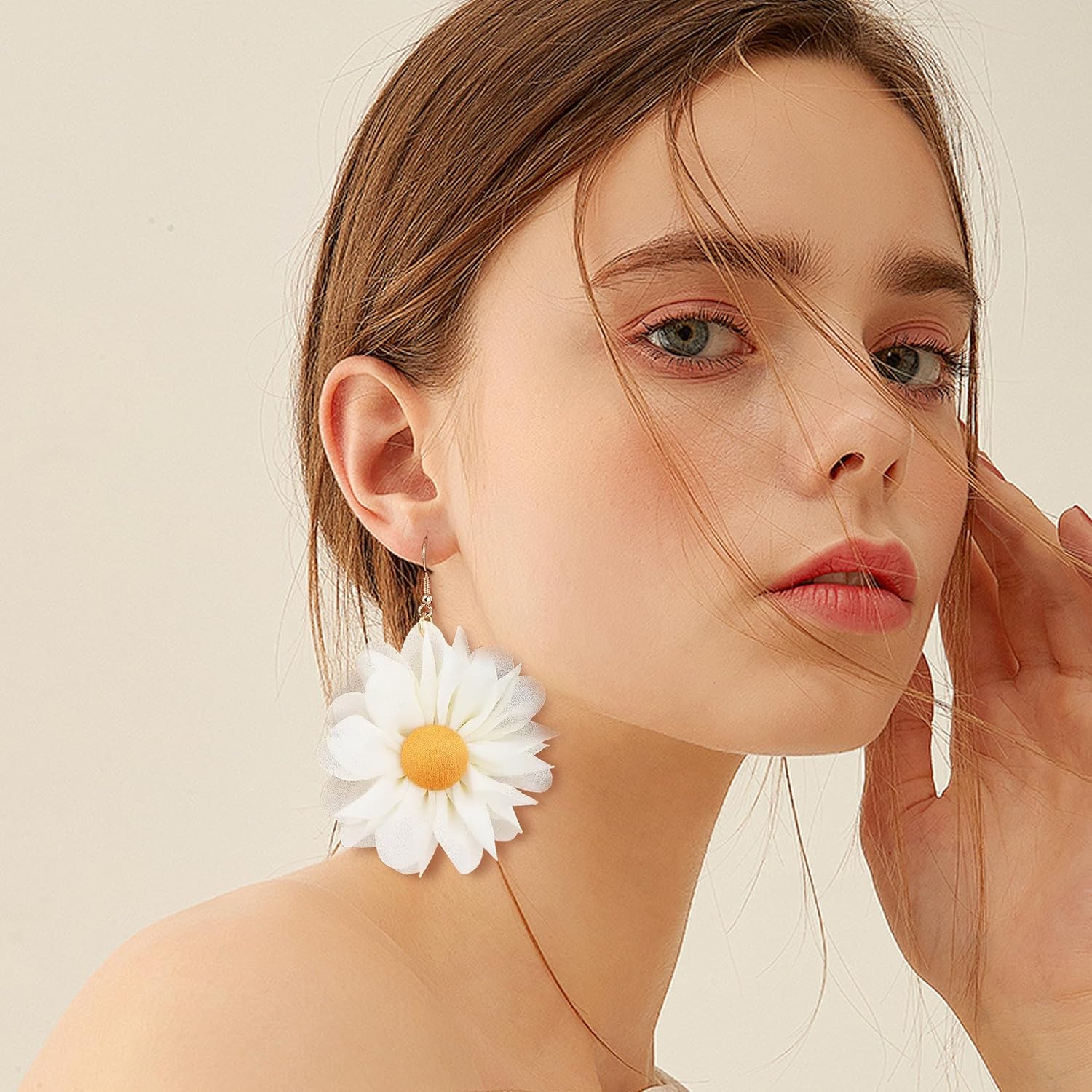 Flower Earrings for Women 3D Sunflower Daisy Large Statement Dangle Boho Dress Accessories Jewelry Gifts image 3