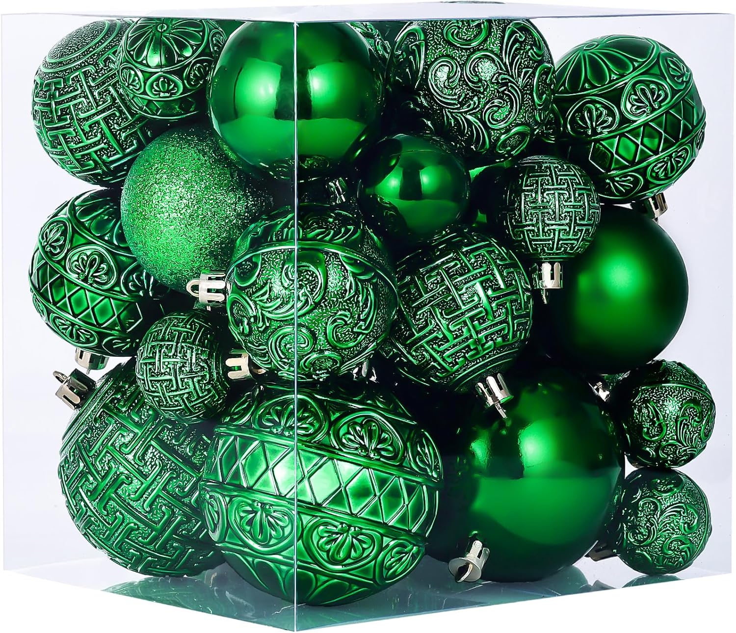 46 pcs green christmas ball ornaments, shatterproof christmas tree ornaments set with velvet christmas bows decor, vintage xmas decorations with hanging hooks in 3 sizes(small medium large)