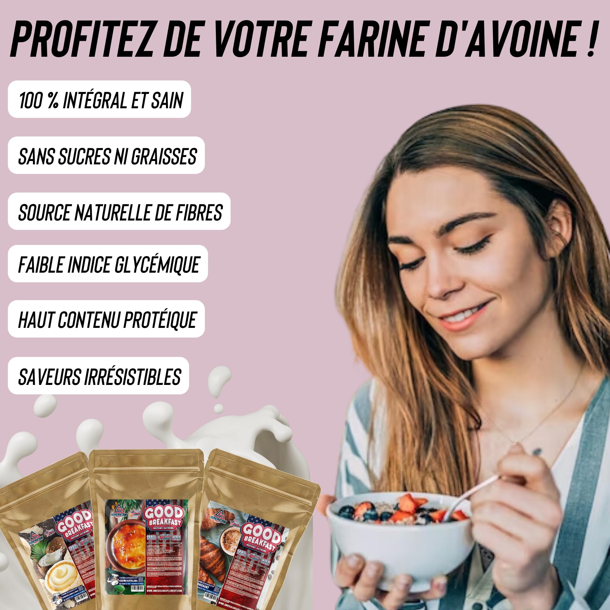 AS American Suplement | Farine d'Avoine Complète | Faible en Sucres et en Graisses | Source de Fibres de Qualité et Riche en Protéines | Idéale pour des Desserts Sains | Chocolat