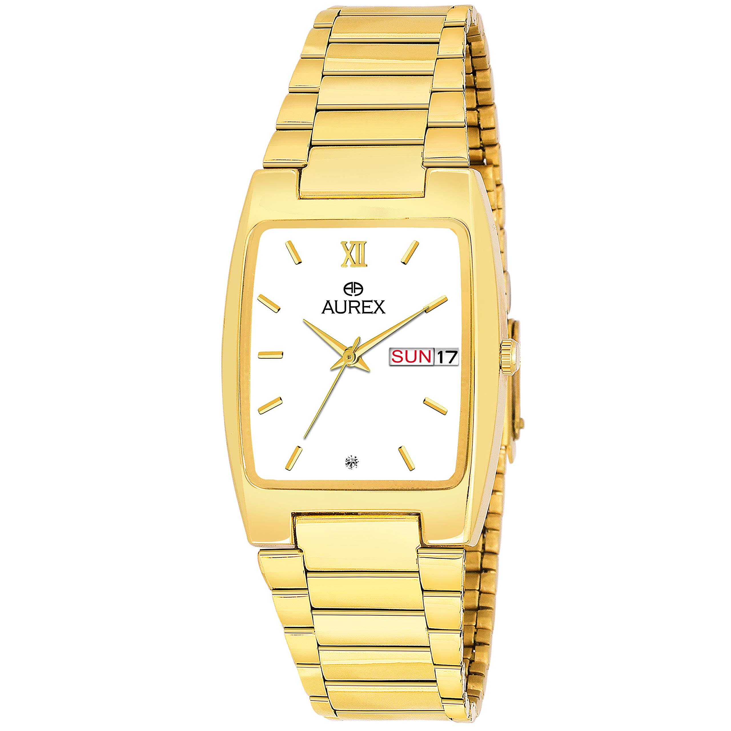 AUREX Gold Plated White Dial Day & Date Stainless Steel Bracelet Watch for Men/Boys (AX-GSQ665-WTG) (B08DKM3VCL) Amazon Price History, Amazon Price Tracker