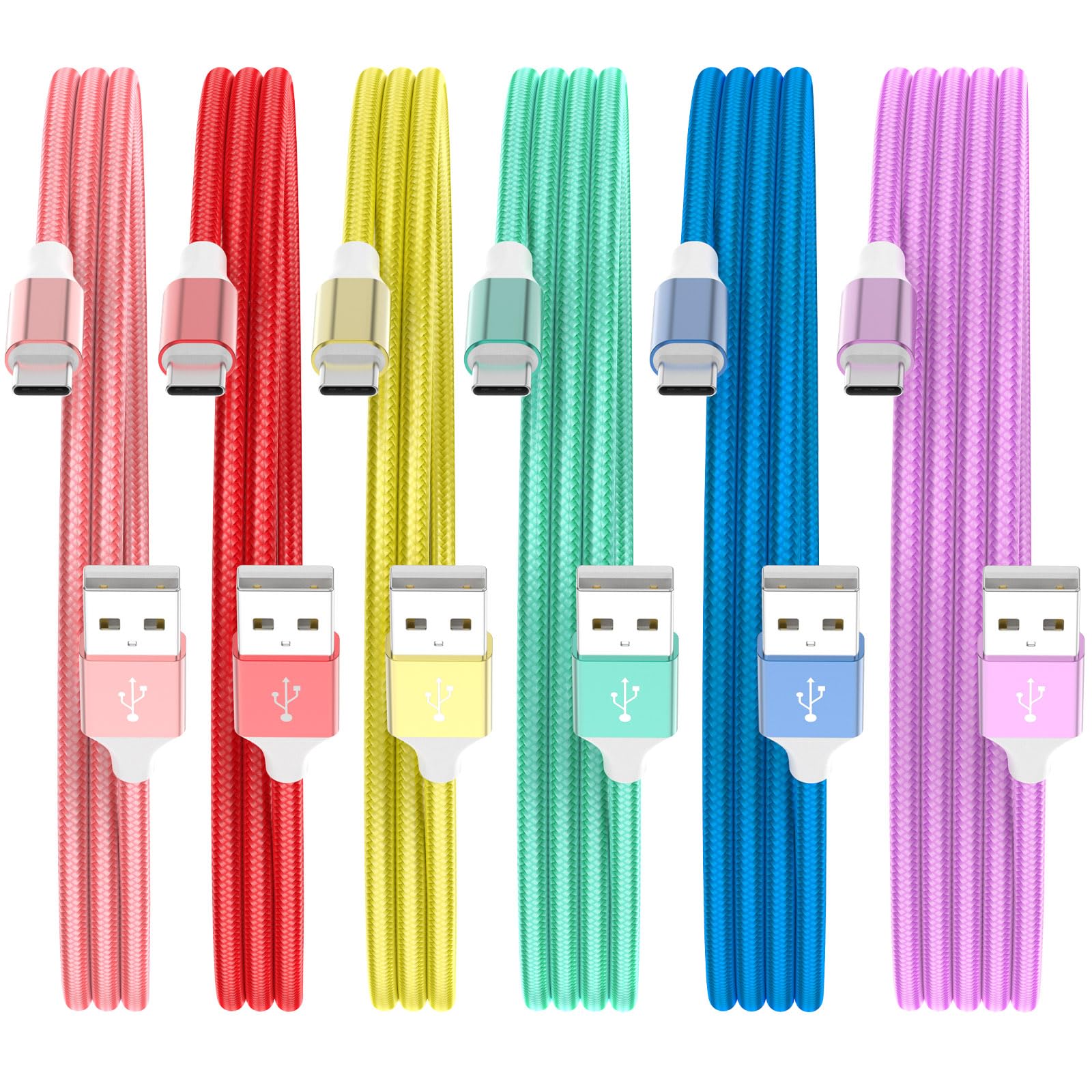 HKYUSHINE USB C Ladekabel, 6 Stück, 3/3/6/6/6/10FT 3.1A Typ C Ladegerät Schnellladung Geflochtenes USB A auf USB C Kabel für iPhone 16 15 Pro Max, Samsung S23 S22 S21, Pixel 6/7/8, Huawei, PS5, Switch